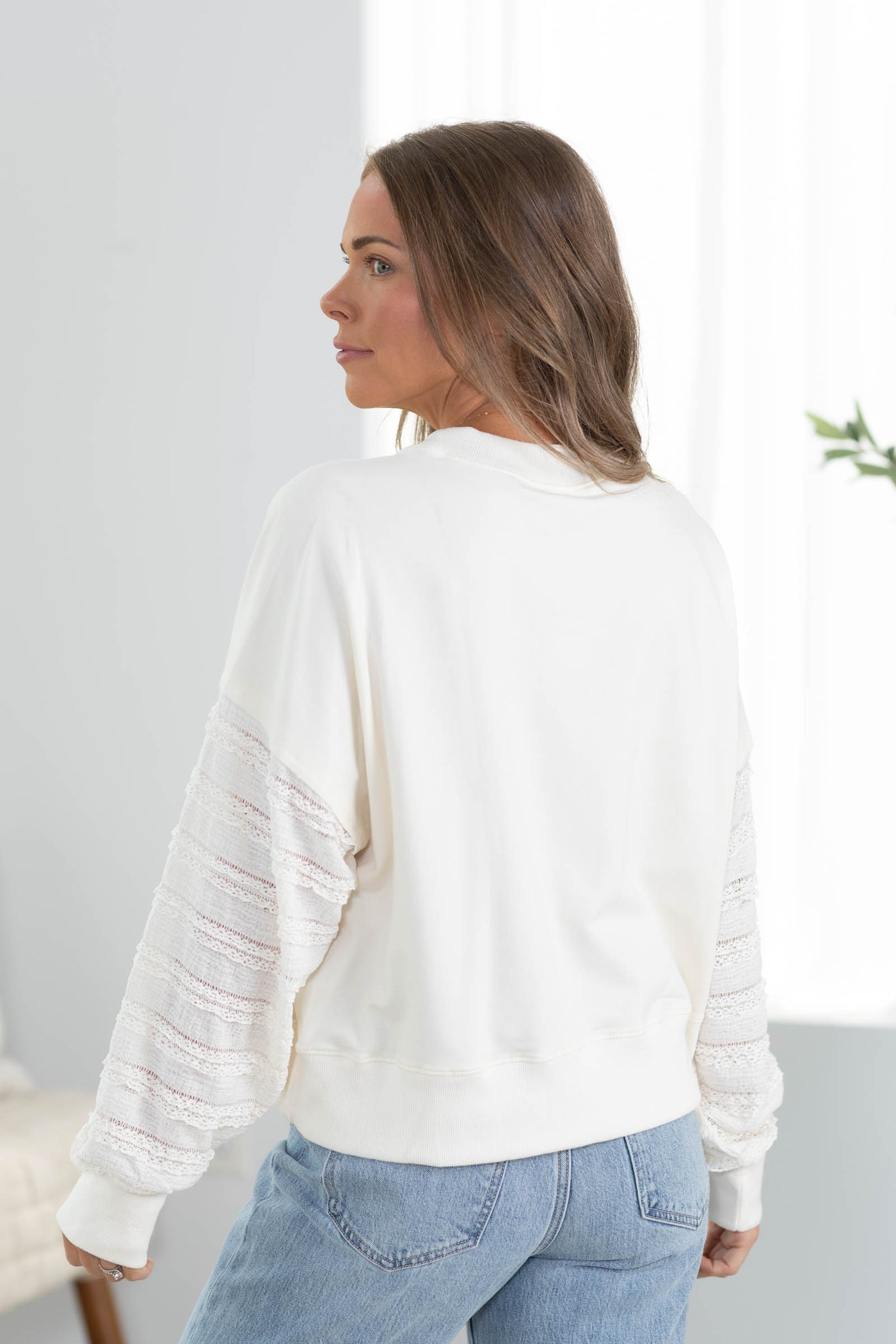 Knit Sweatshirt With Textured Long Sleeves