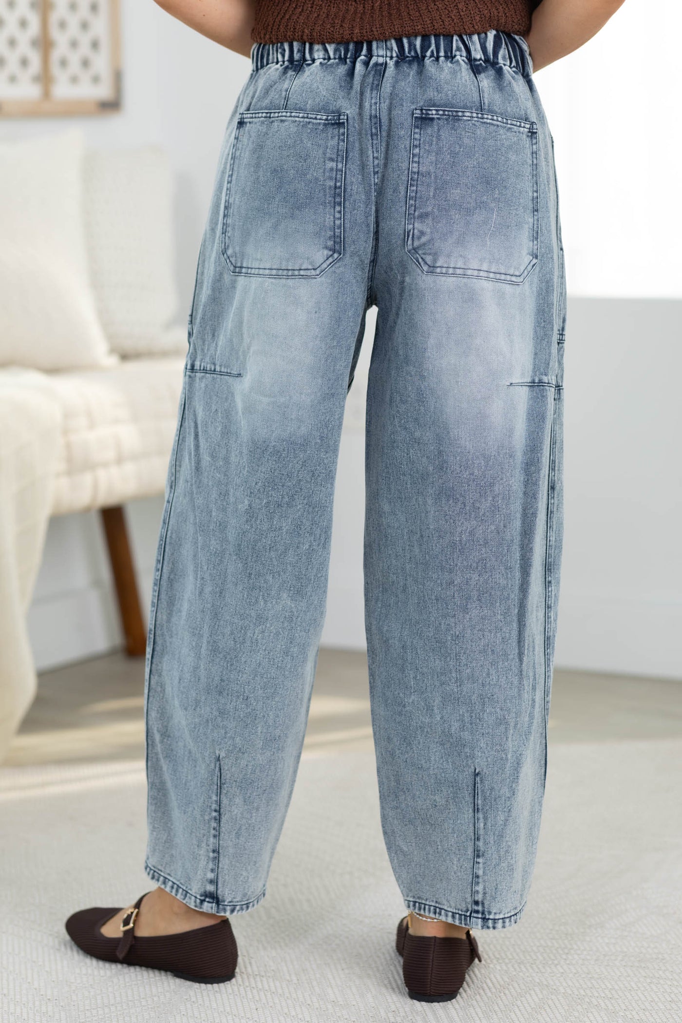 Denim Blue Washed String Barrel Pants