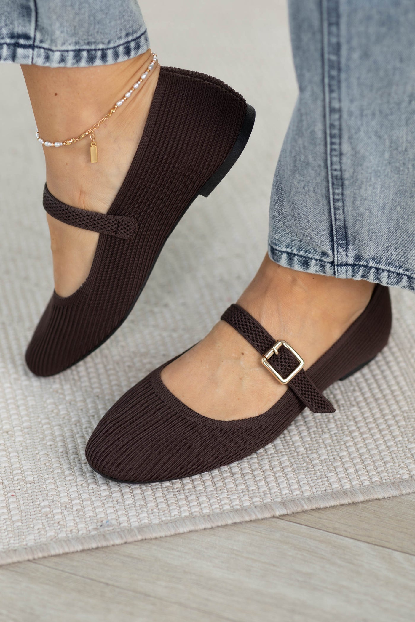MIA Chocolate Ribbed Mary Jane Flat