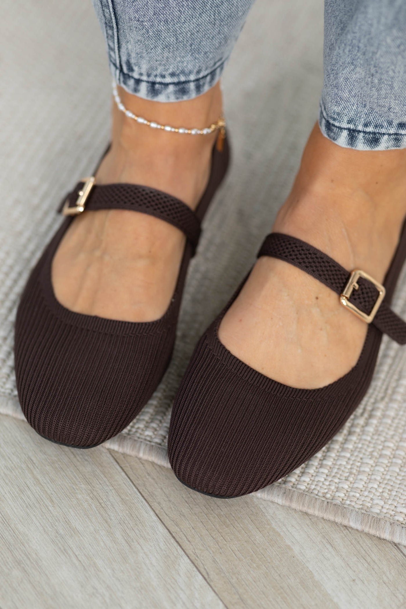 MIA Chocolate Ribbed Mary Jane Flat