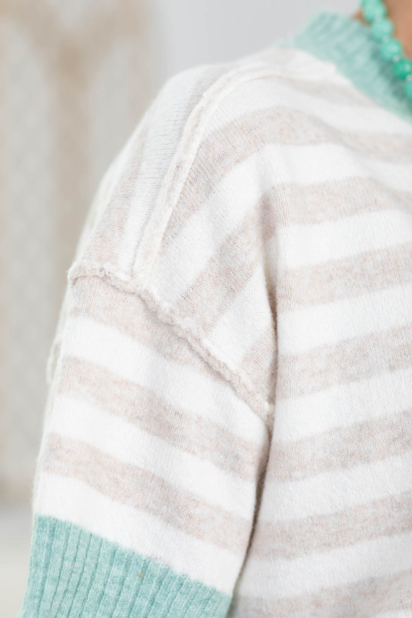 Contrast Rib Stripe Short Sleeve Sweater Top