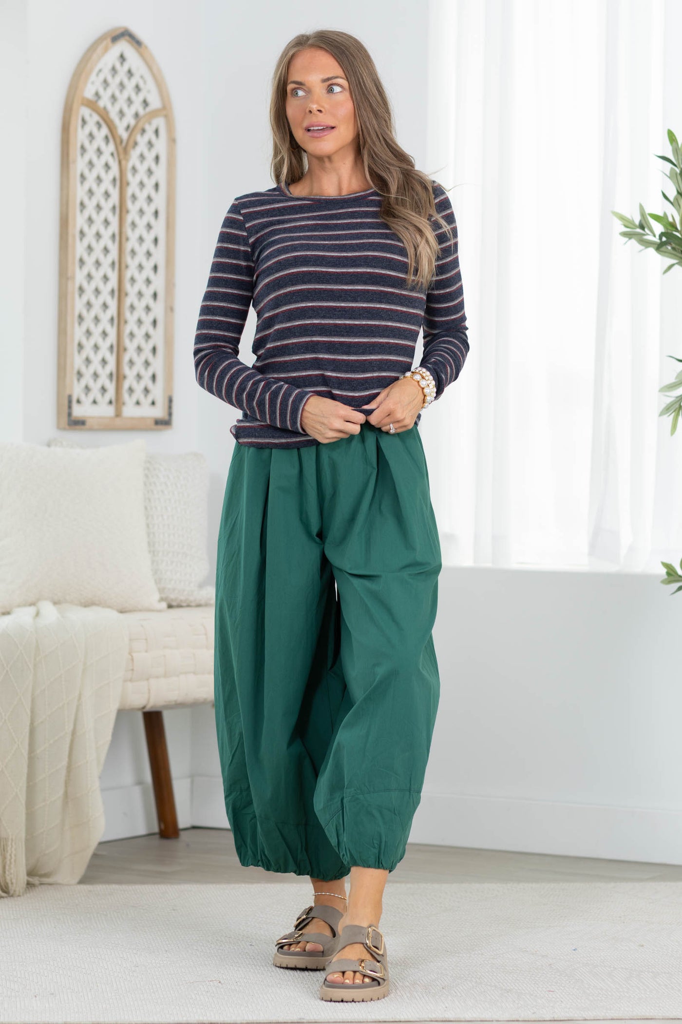 Staccato Long Sleeve Stripe Knit Top