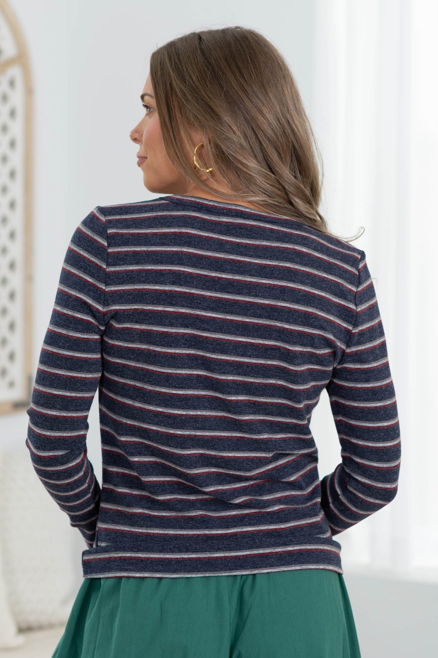 Staccato Long Sleeve Stripe Knit Top
