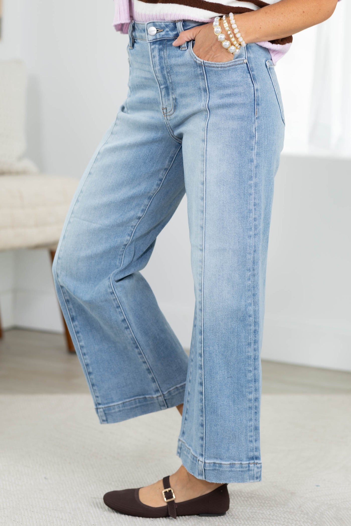 Risen Light High Rise Crop Wide Jeans