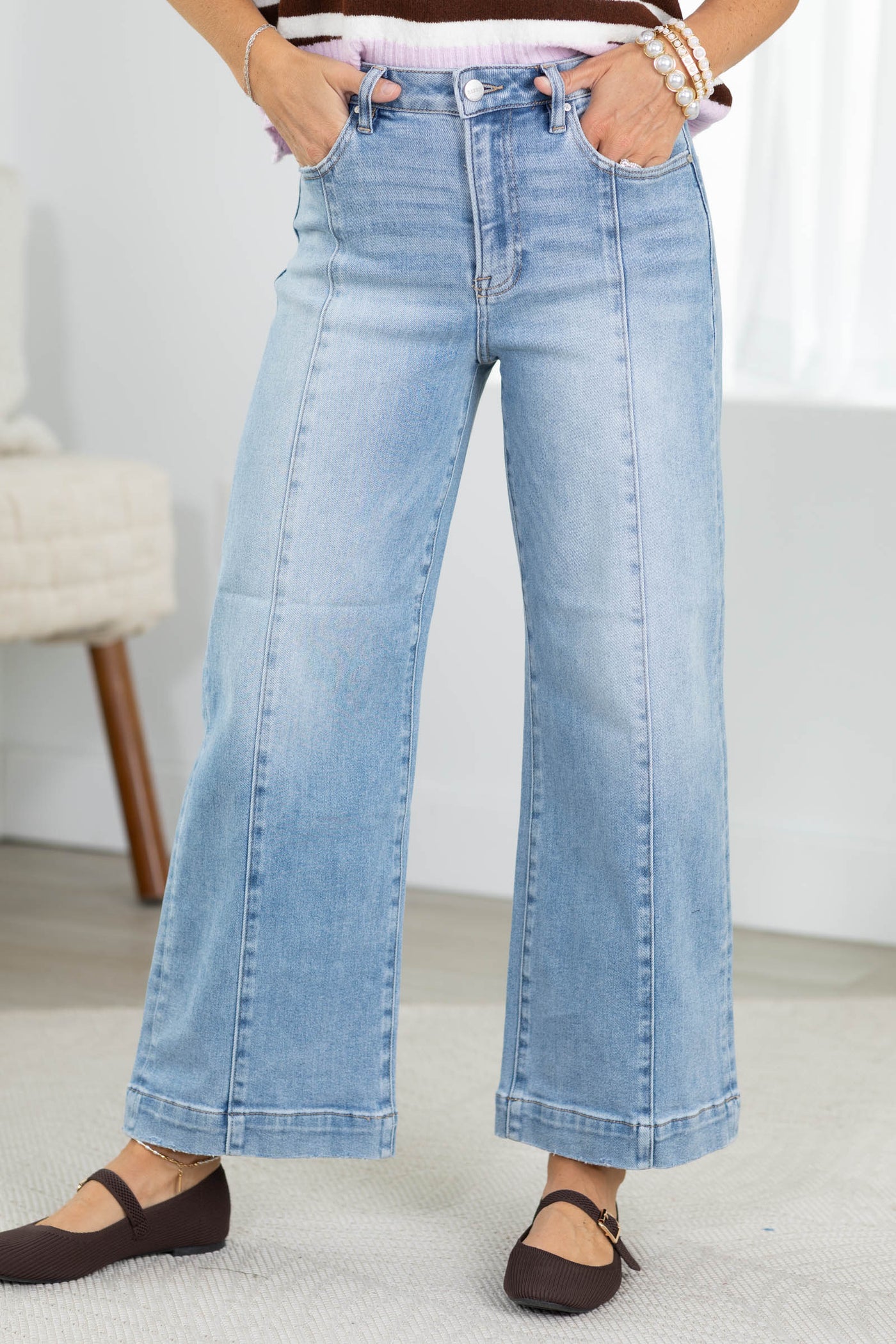 Risen Light High Rise Crop Wide Jeans