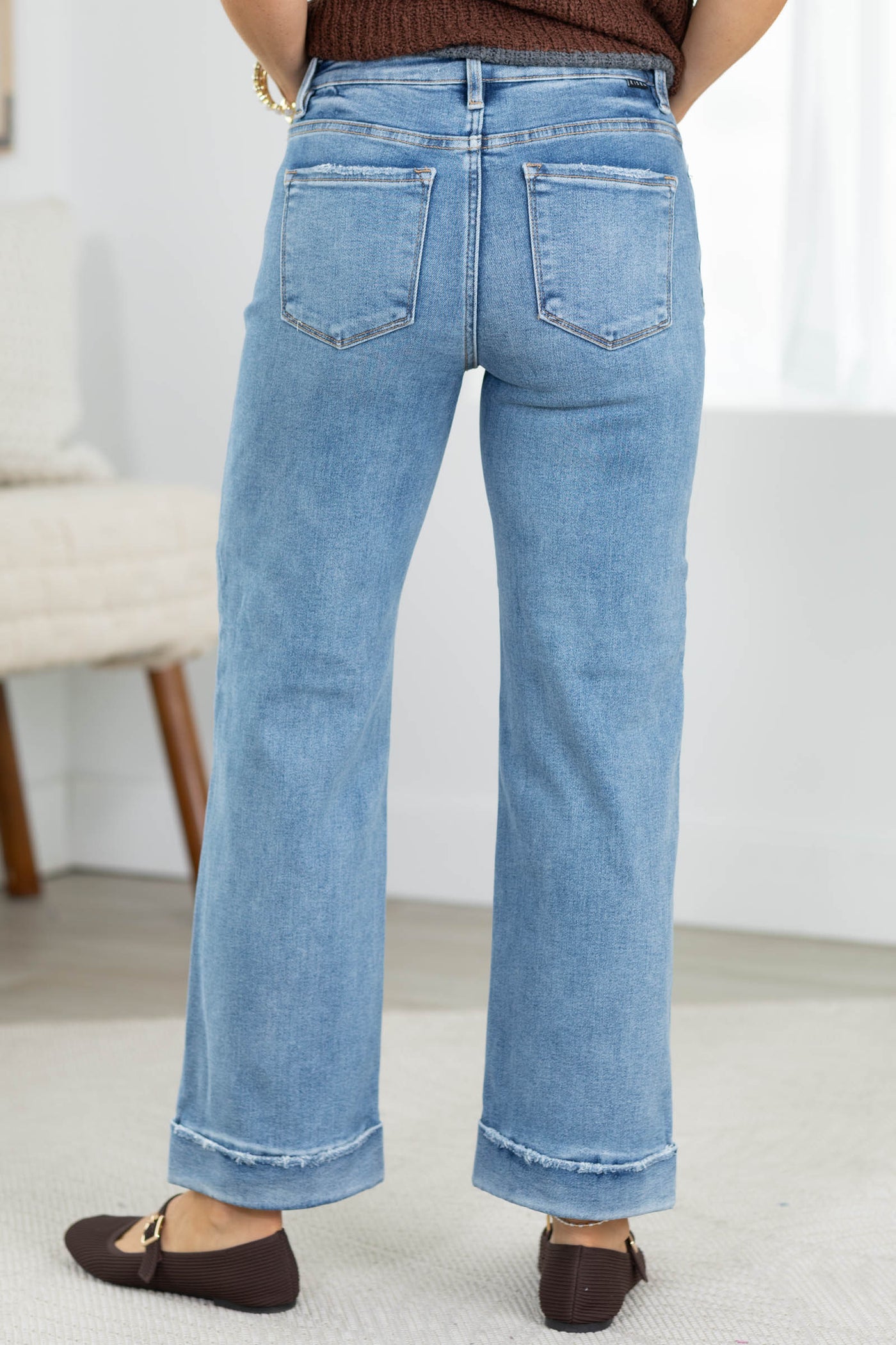 Risen Medium Mid Rise Crop Straight Cuffed Jeans