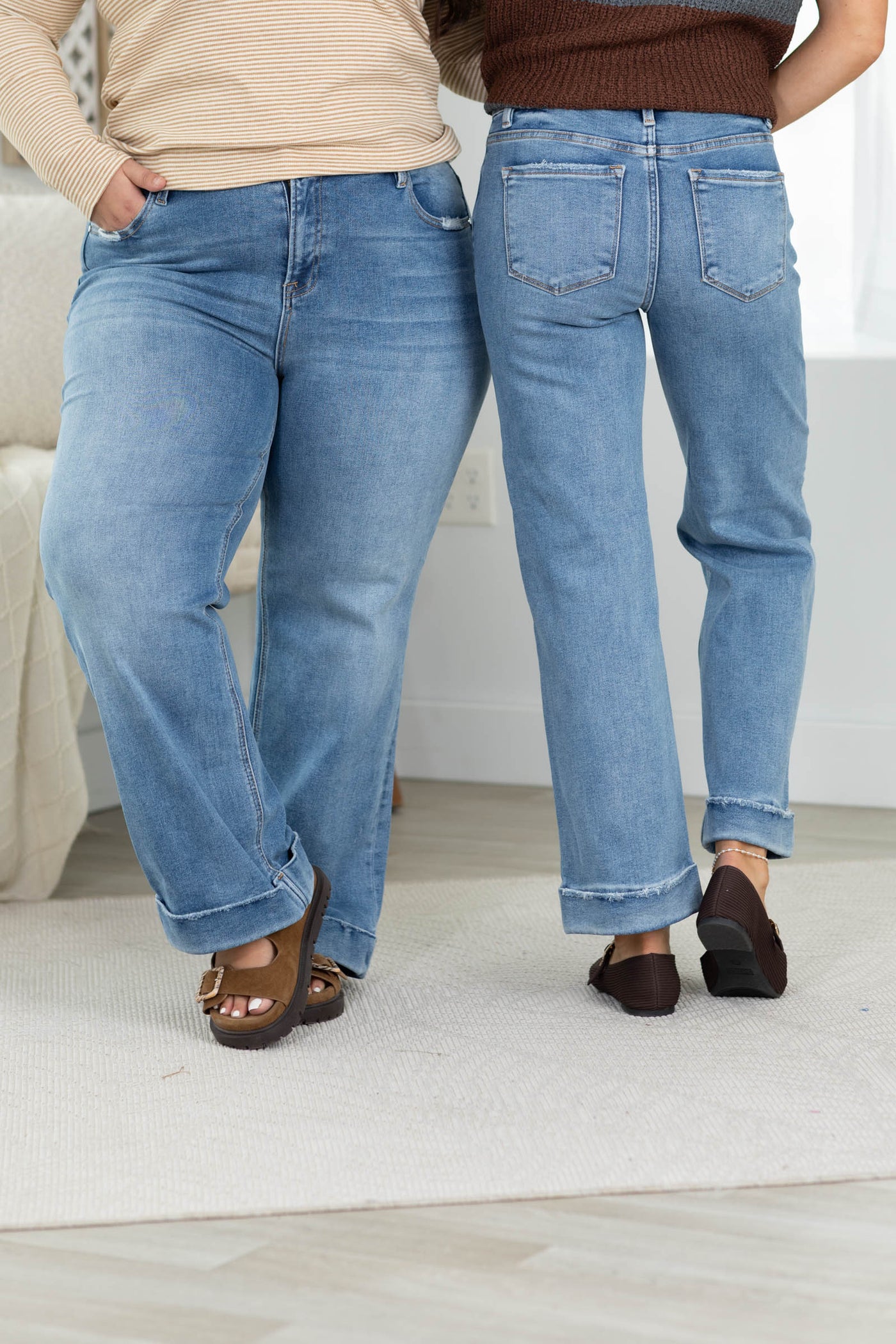 Risen Medium Mid Rise Crop Straight Cuffed Jeans