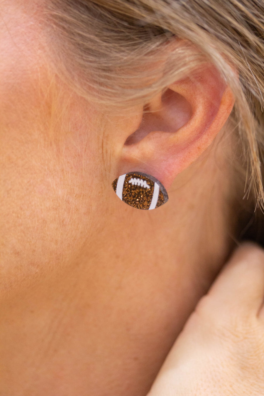 Brown Acrylic Football Earrings
