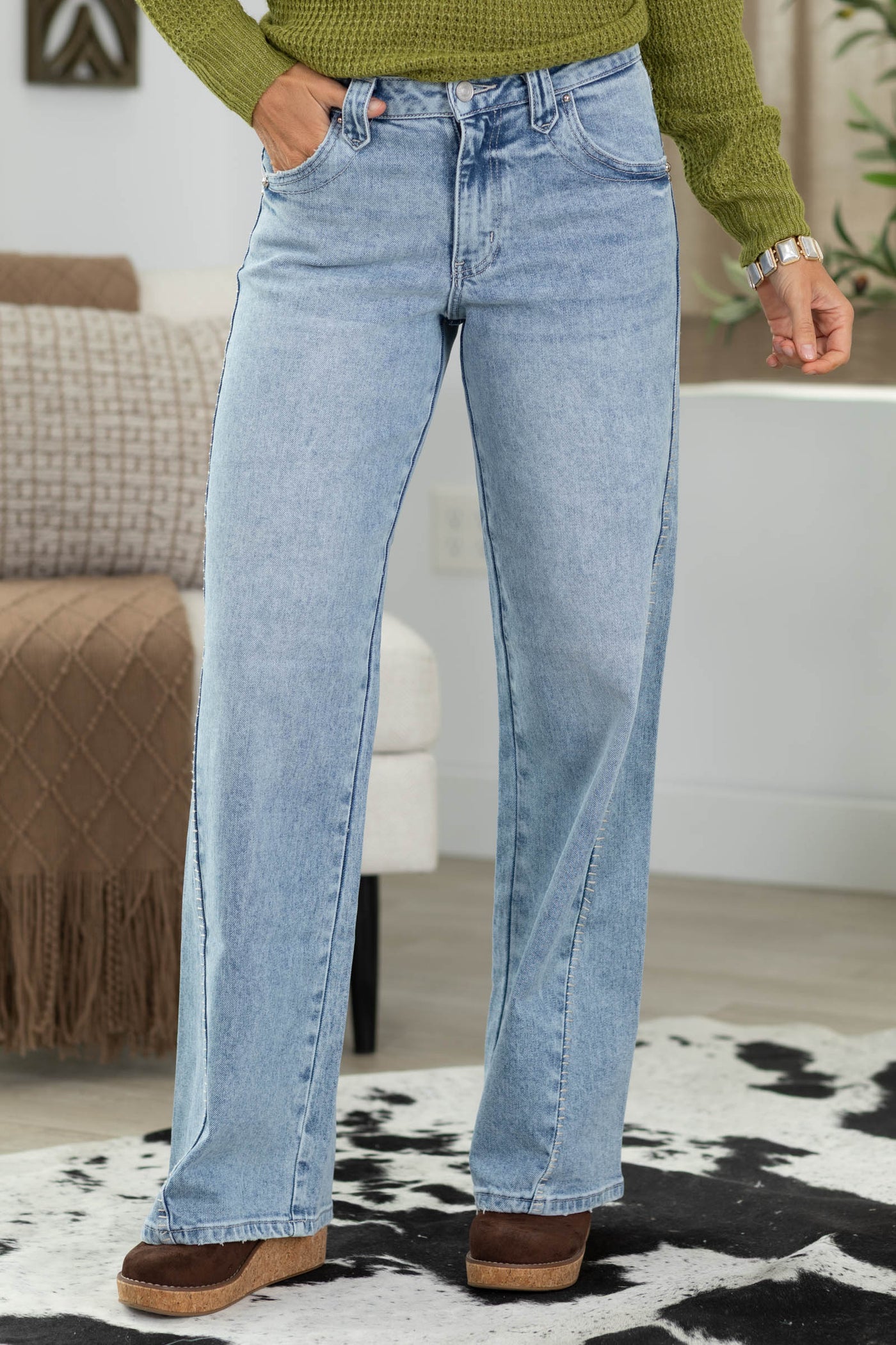 KanCan Medium Light High Rise Wide Jeans