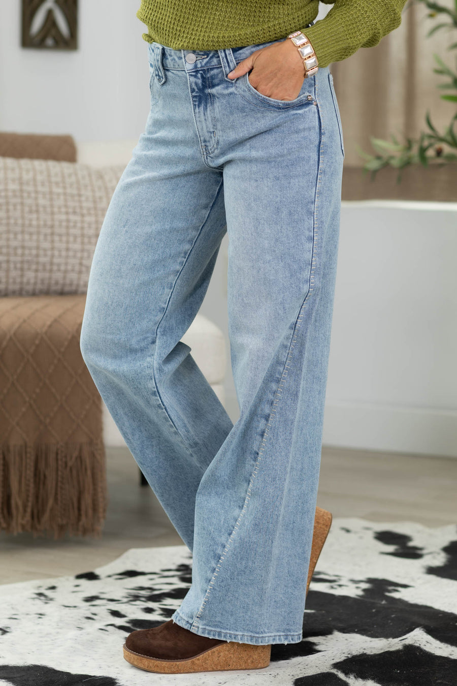 KanCan Medium Light High Rise Wide Jeans