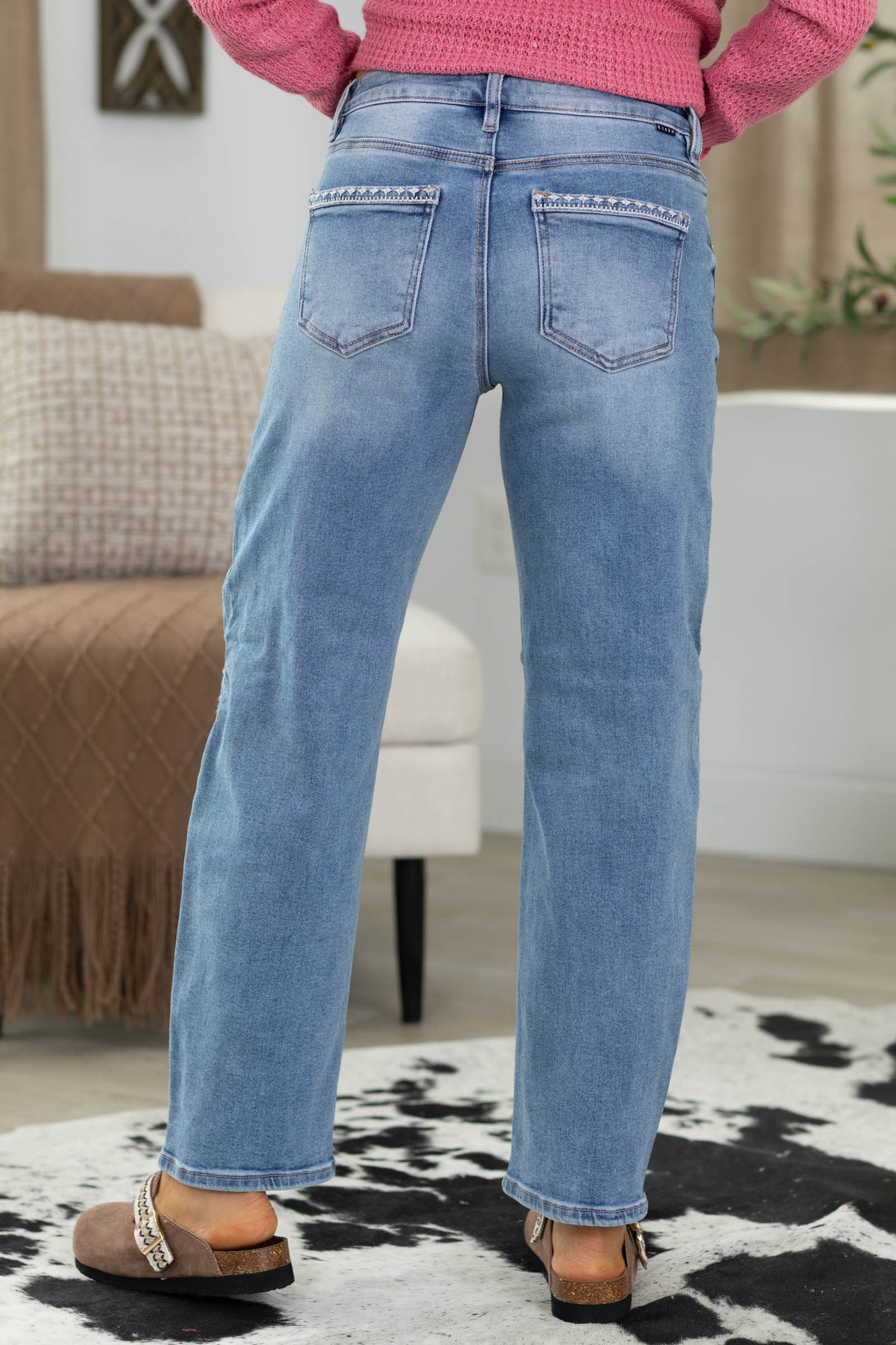 Risen High Rise Ankle Barrel Embroidery Jean