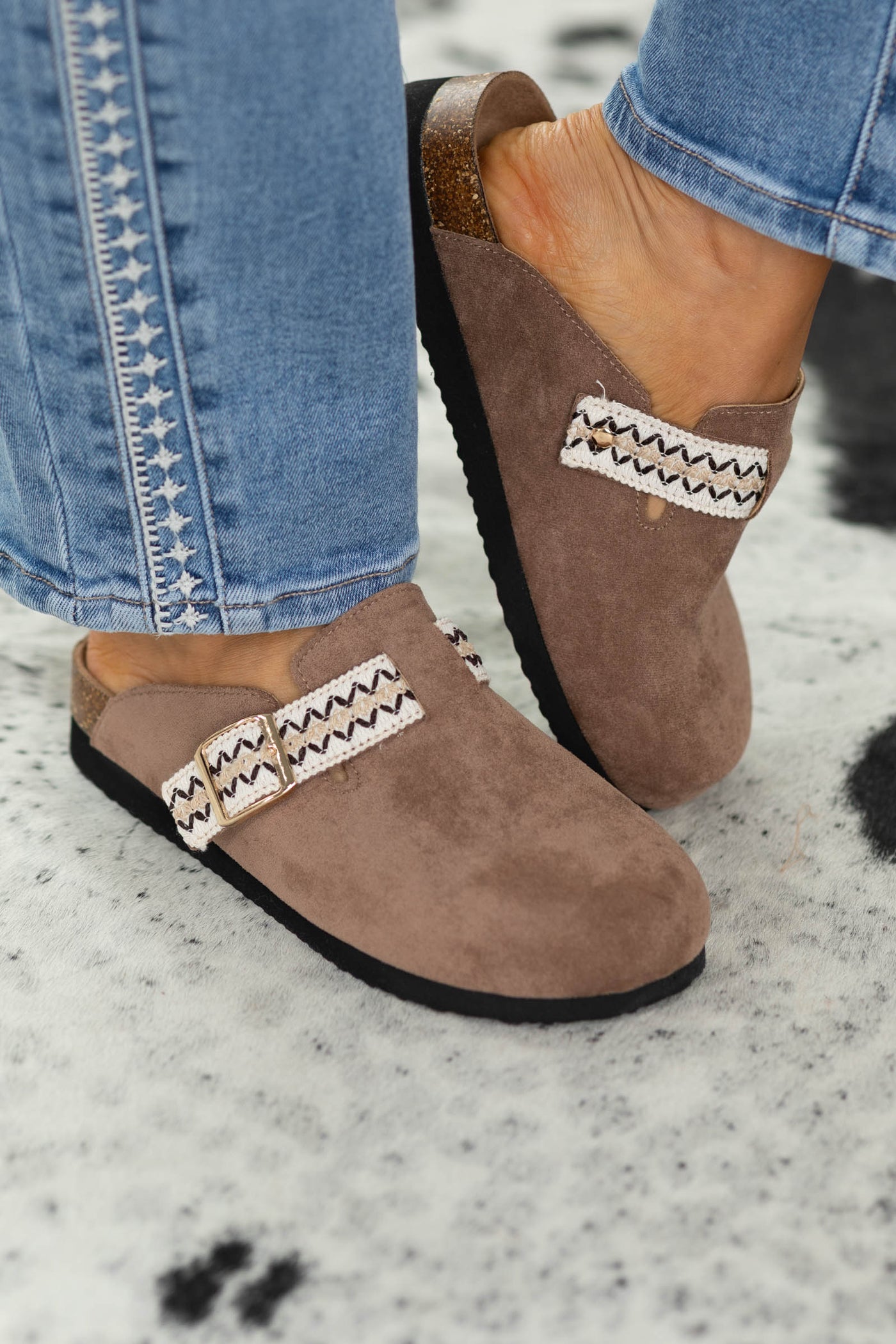 Suede Footbed Clog With Aztec Strap