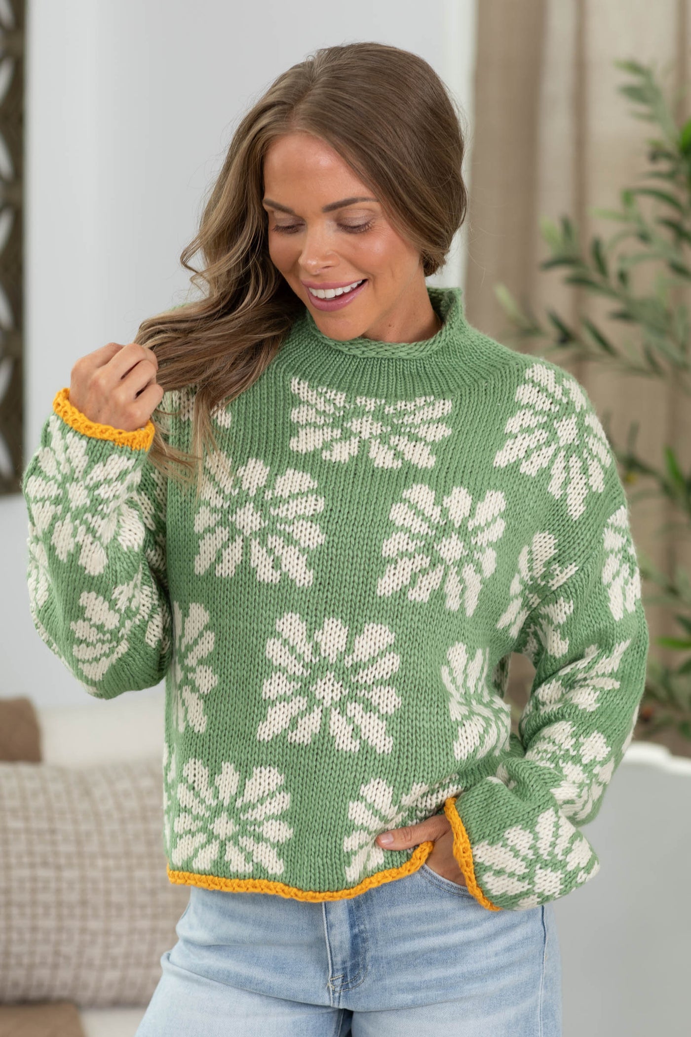 Cotierra Sage Patterned Rollneck Knit Sweater