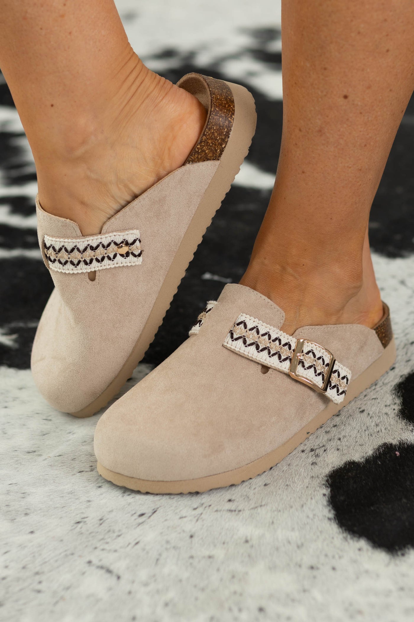 Suede Footbed Clog With Aztec Strap