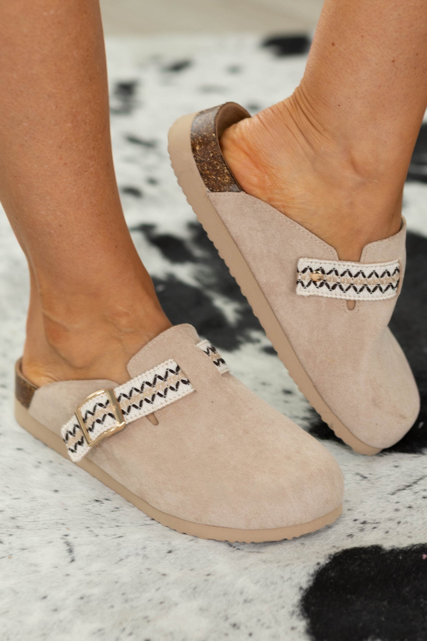 Suede Footbed Clog With Aztec Strap