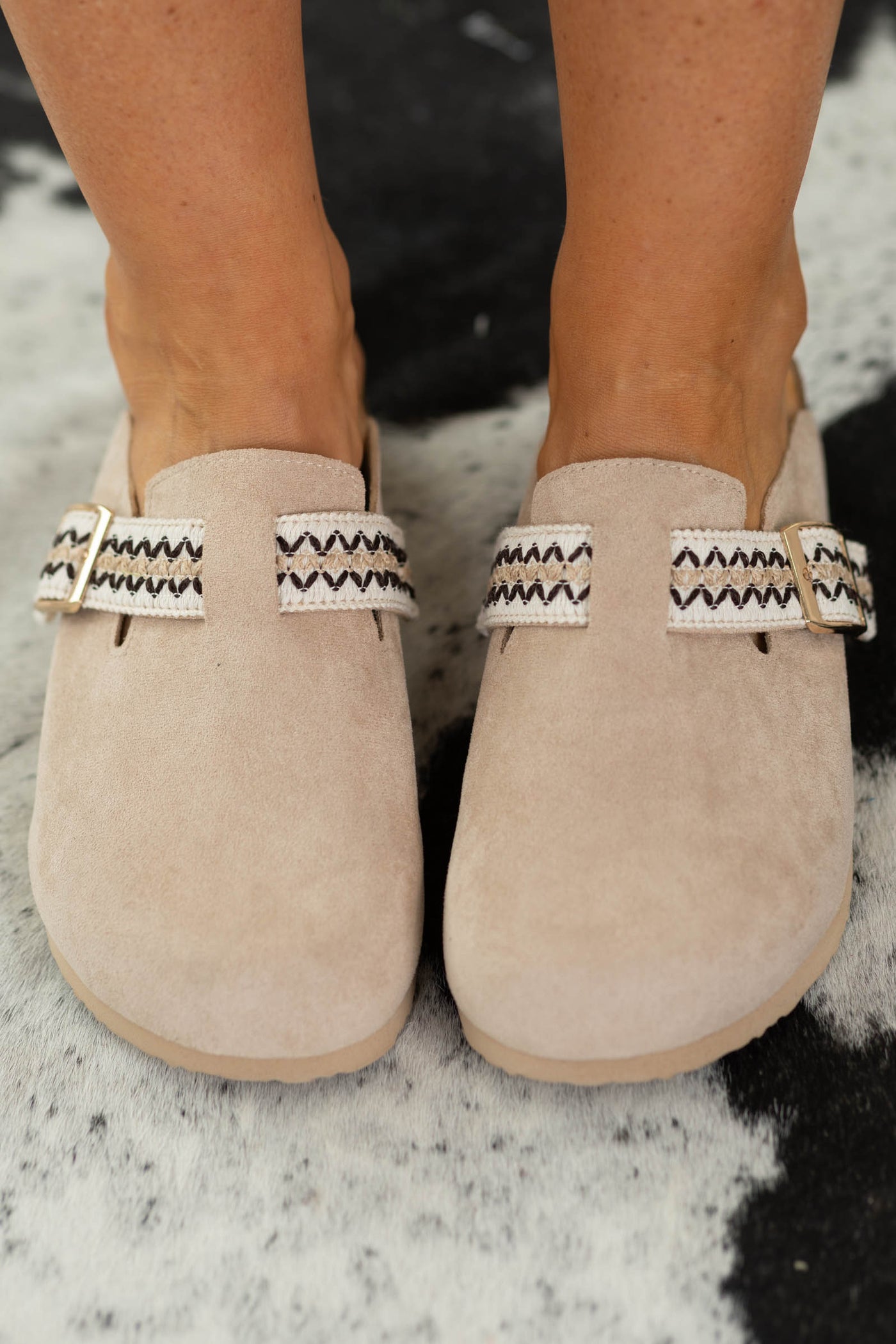 Suede Footbed Clog With Aztec Strap
