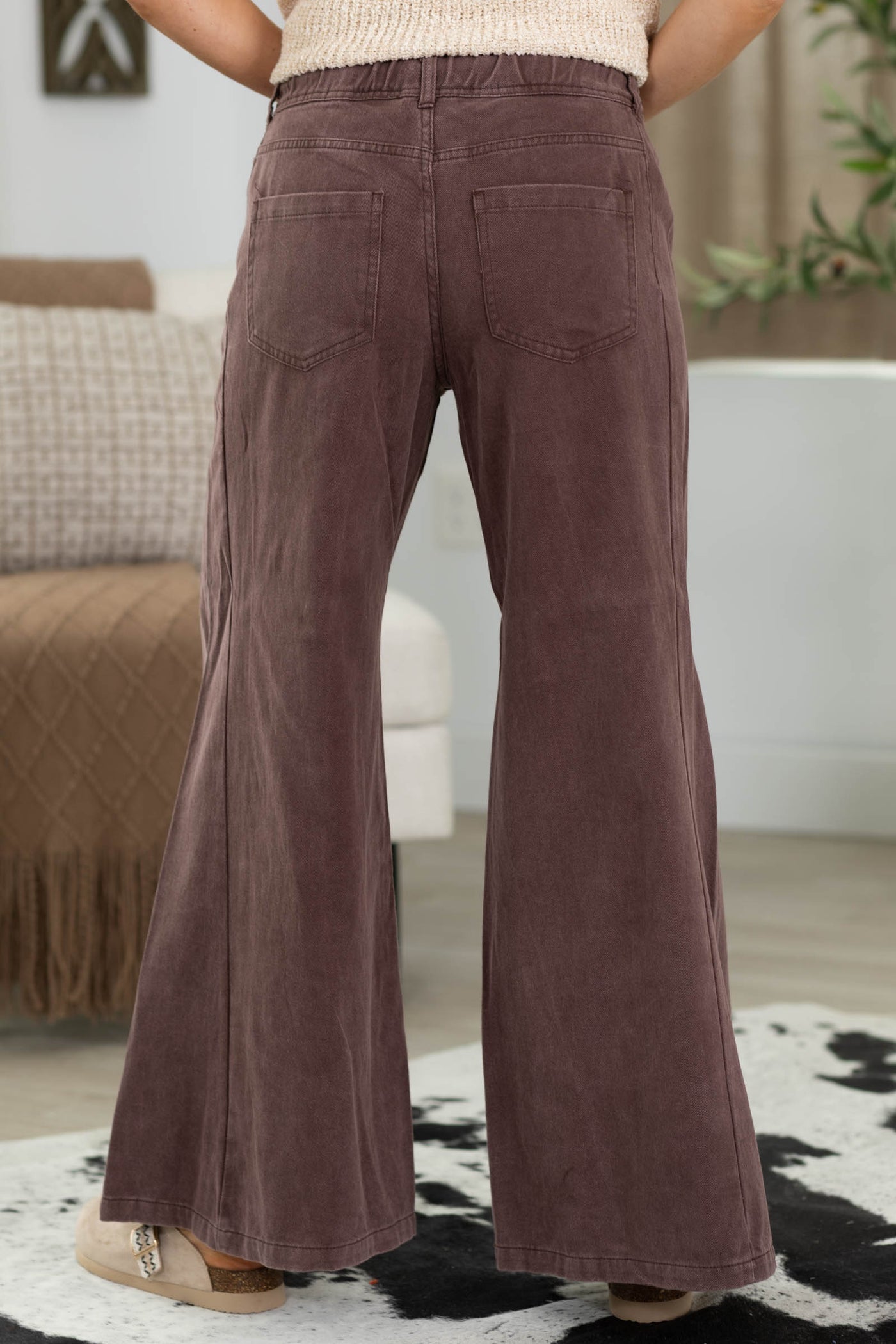 Drawstring Wide Leg Twill Pants