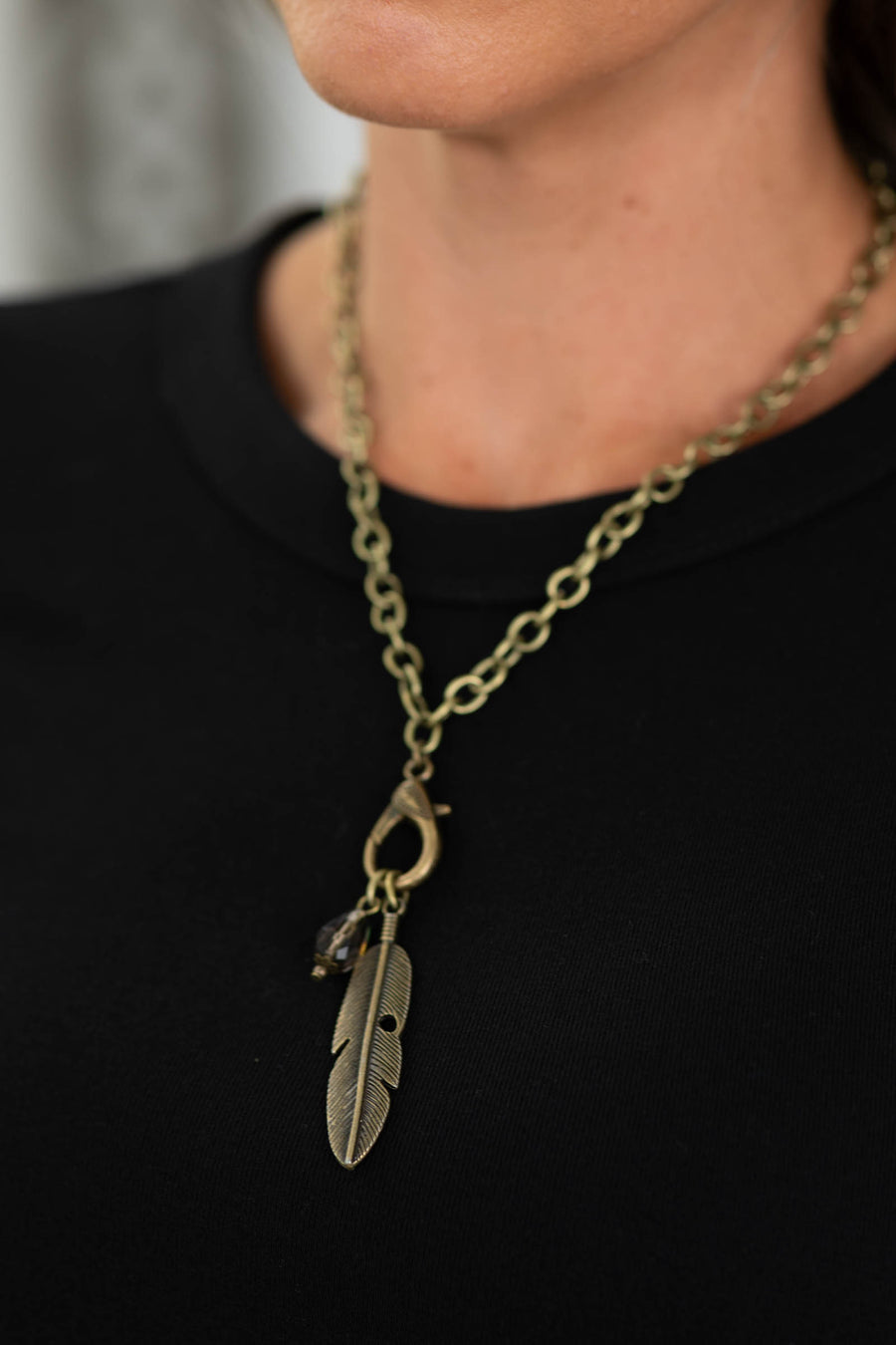 Bronze Necklace With Feather Charm
