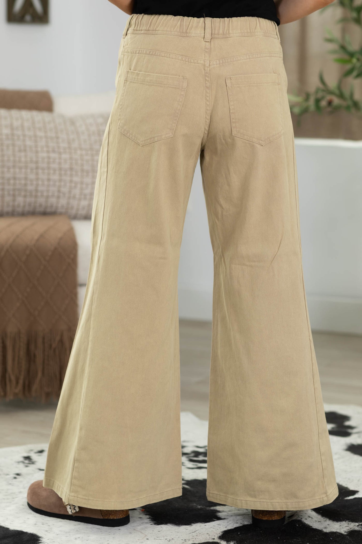 Drawstring Wide Leg Twill Pants
