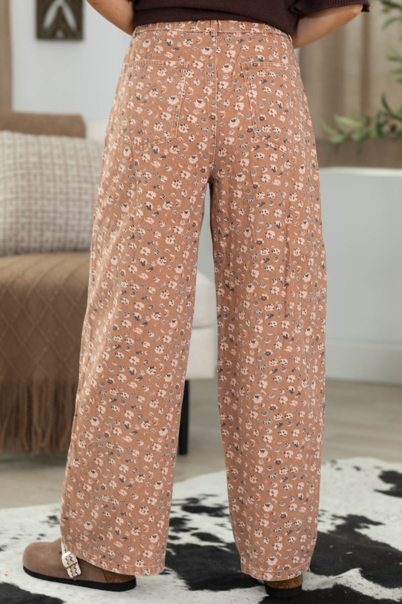 Copper Denim Floral Print Barrel Fit Jeans
