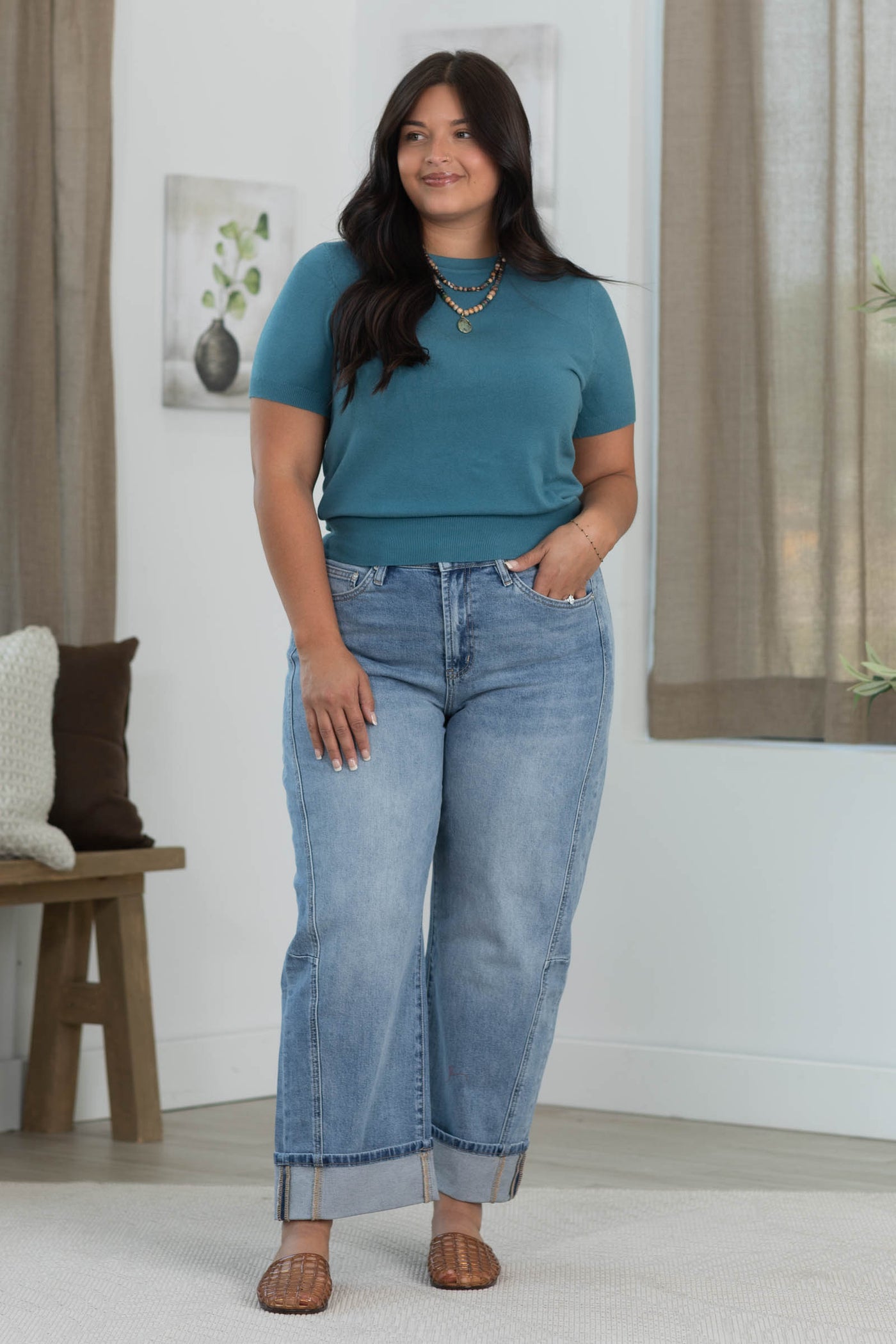 Basic Short Sleeve Sweater Knit Top