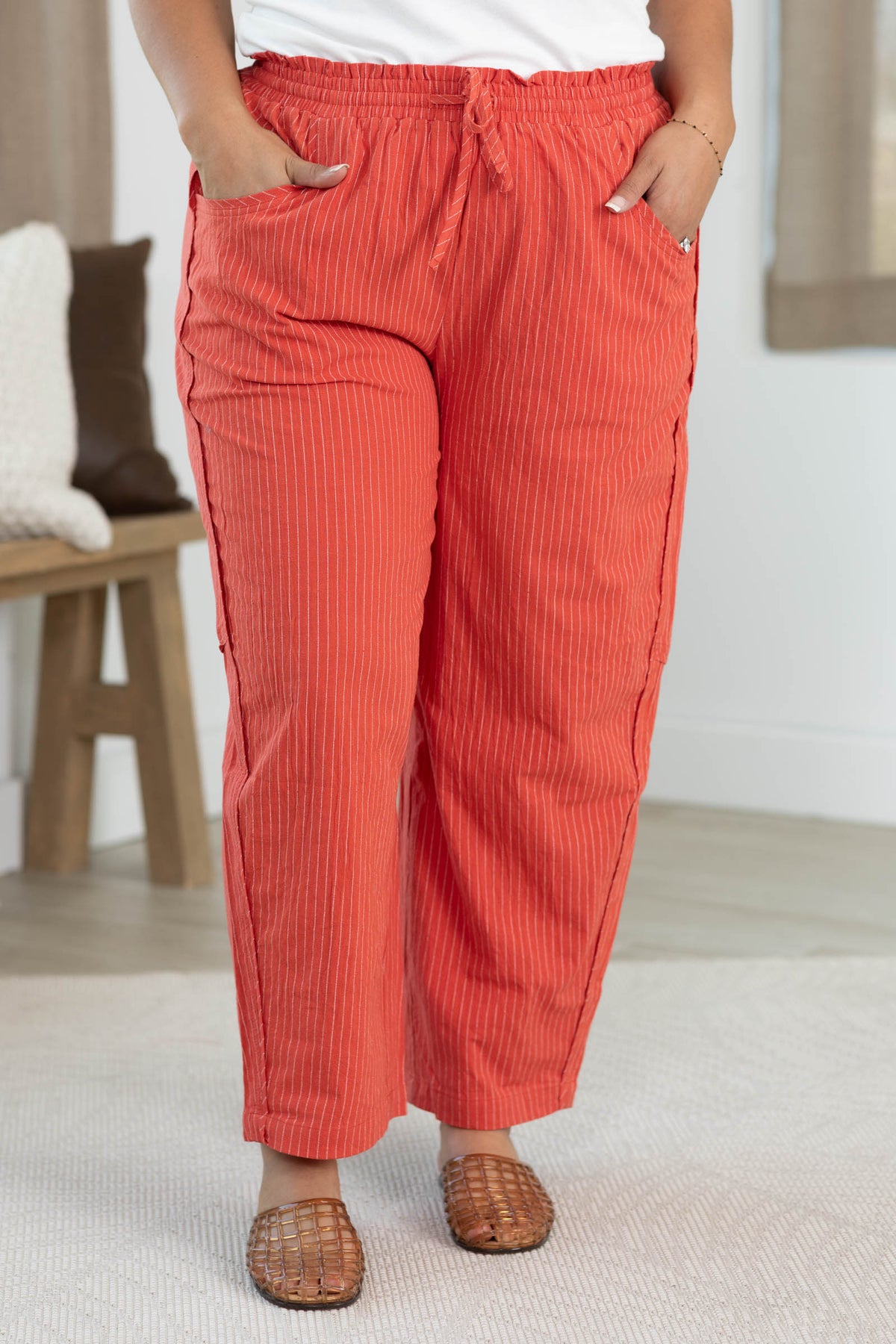 Melange Textured Stripe Barrel Pants
