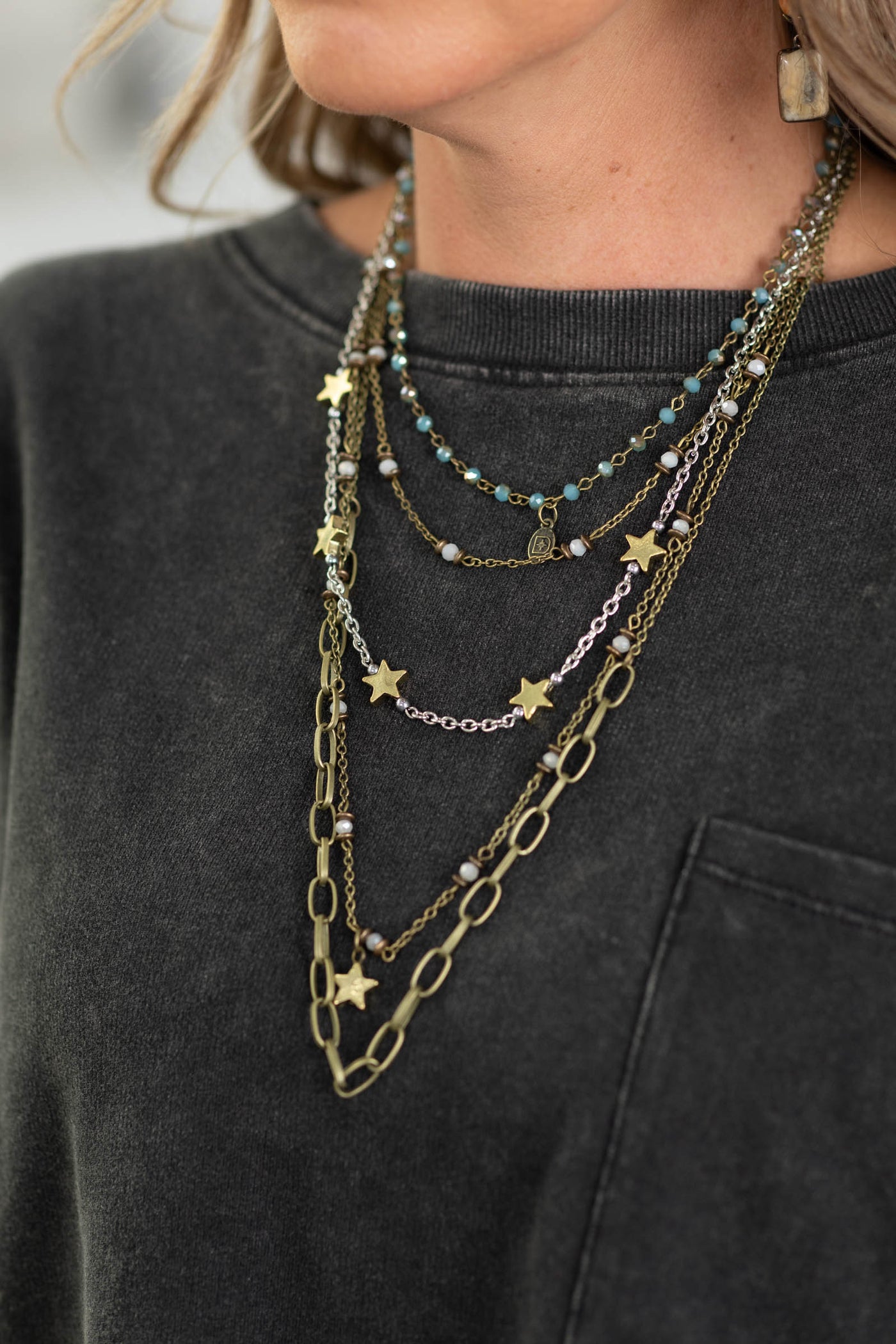 Bronze 4 Layer Necklace With Gold Stars