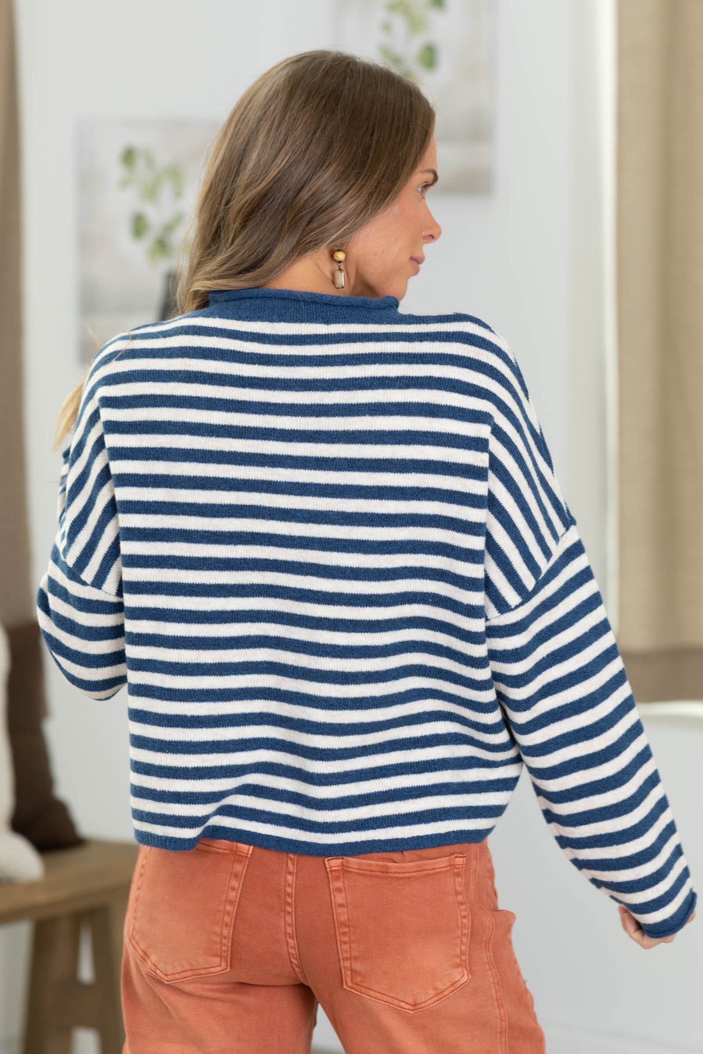 Striped Collared Button Down Sweater Cardigan