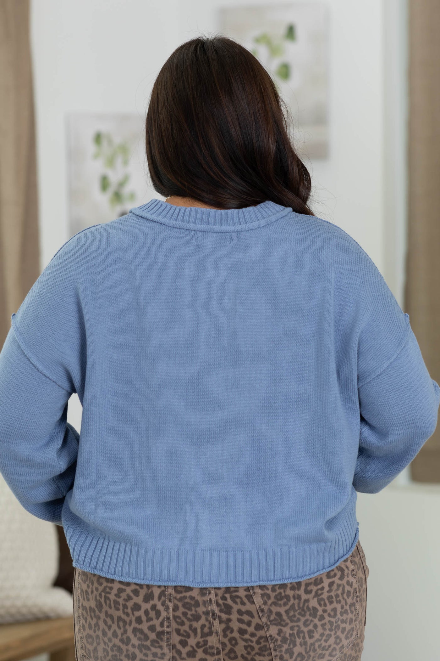 Rolled Trim Cardigan with Exposed Seams