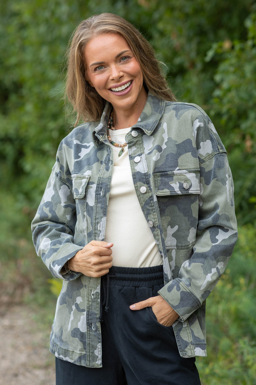 Olive And Grey Camouflage Shacket