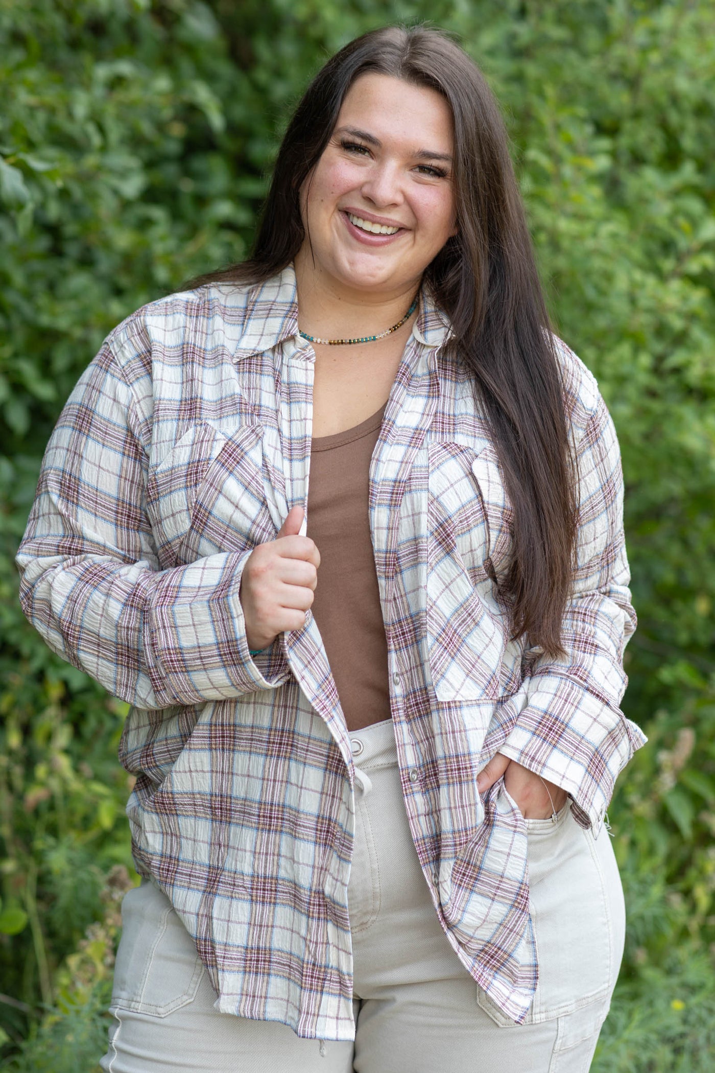 Relaxed Plaid Long Sleeve Button Down Shirt- 100% Cotton
