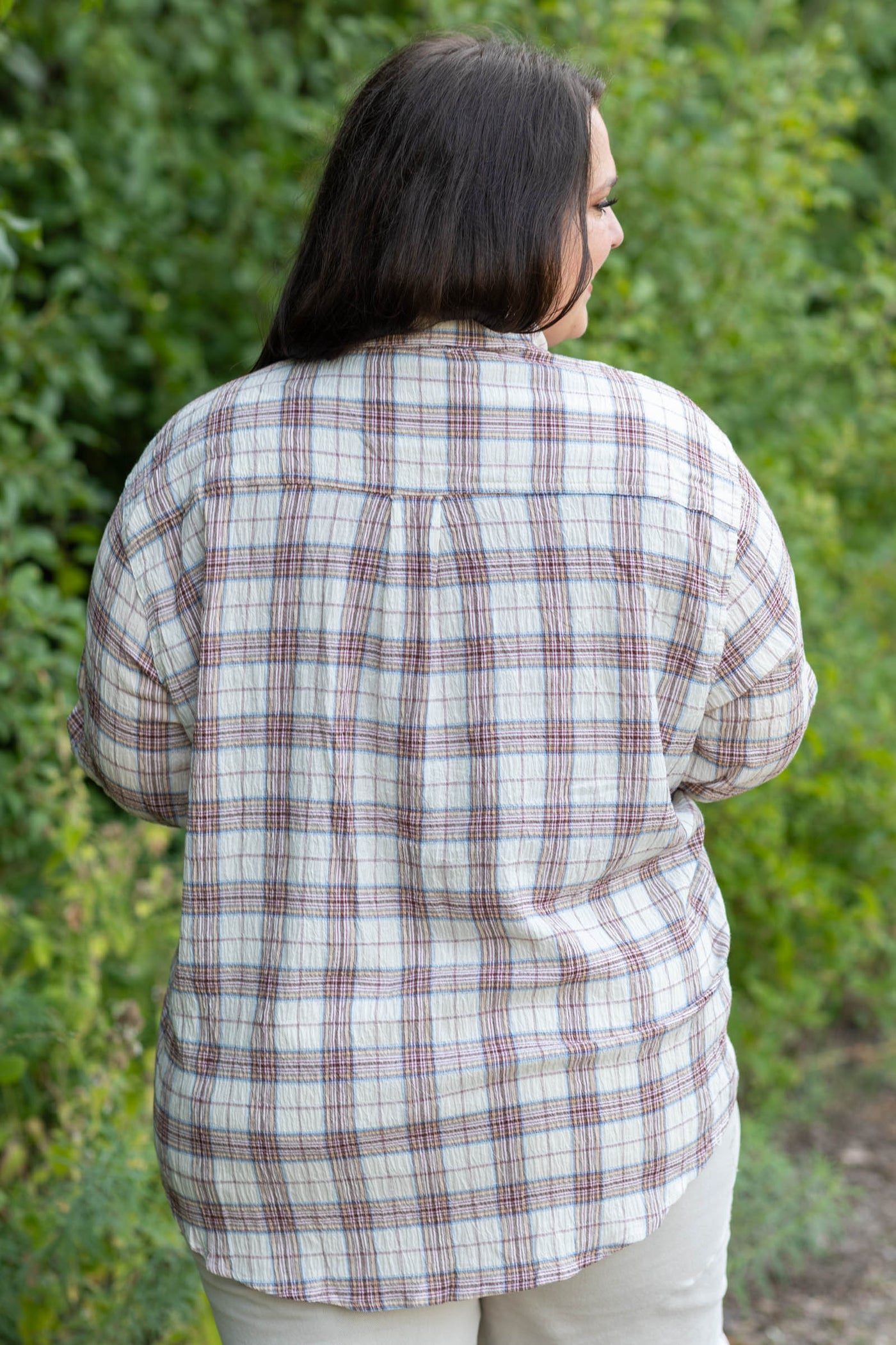 Relaxed Plaid Long Sleeve Button Down Shirt- 100% Cotton
