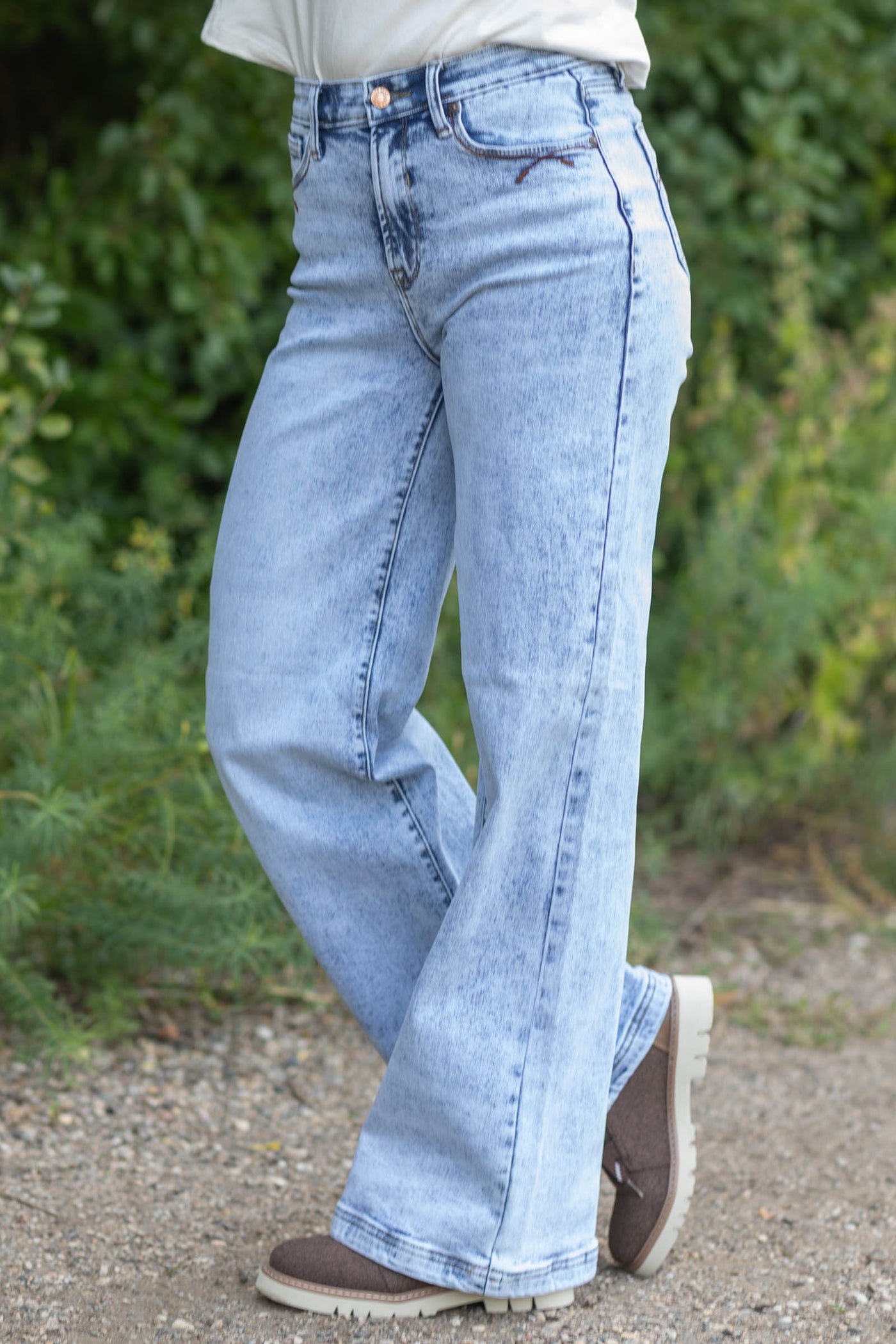 Saige Denim Vintage Wash High Rise Wide Leg Jeans