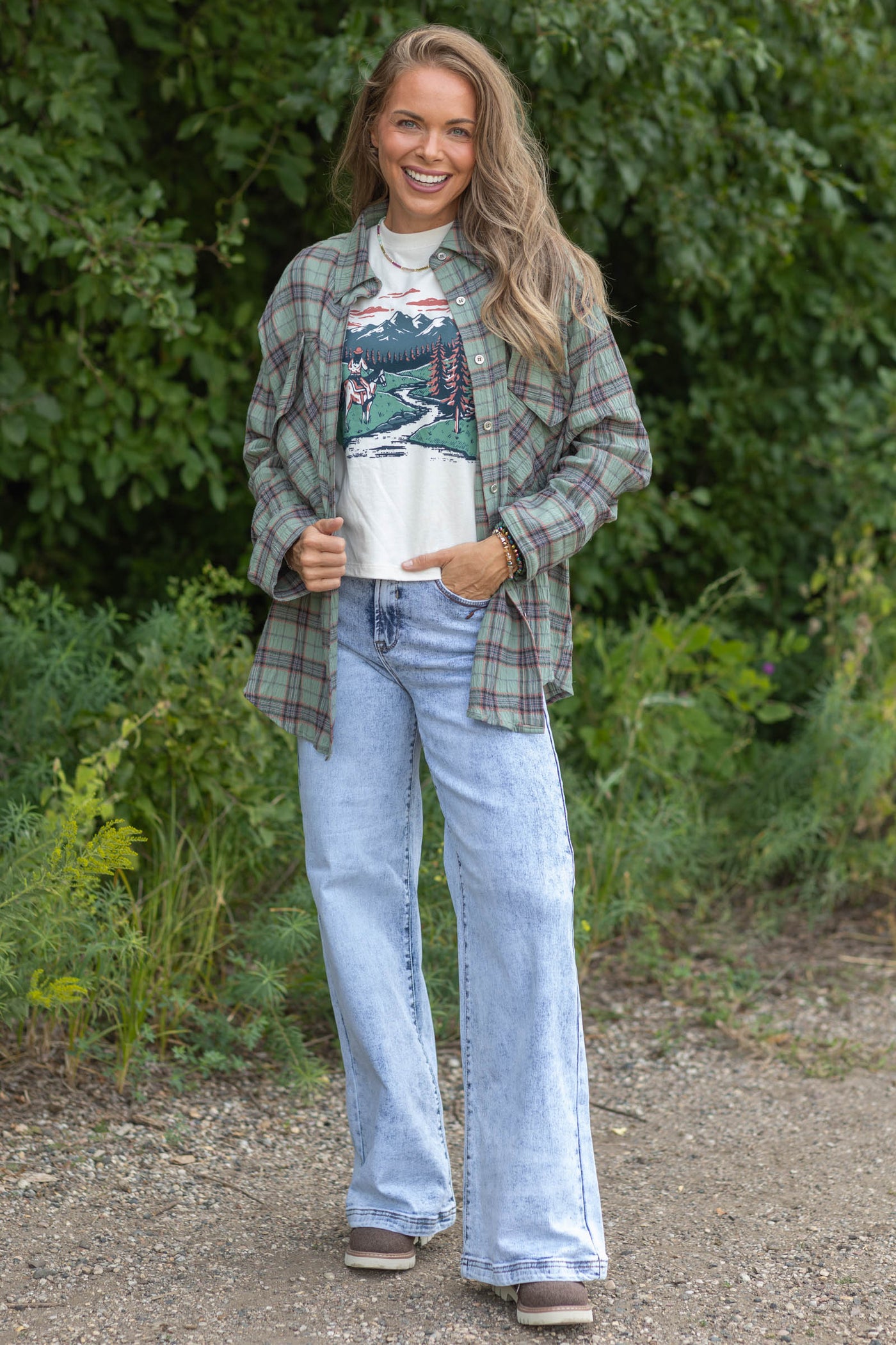 Relaxed Plaid Long Sleeve Button Down Shirt- 100% Cotton