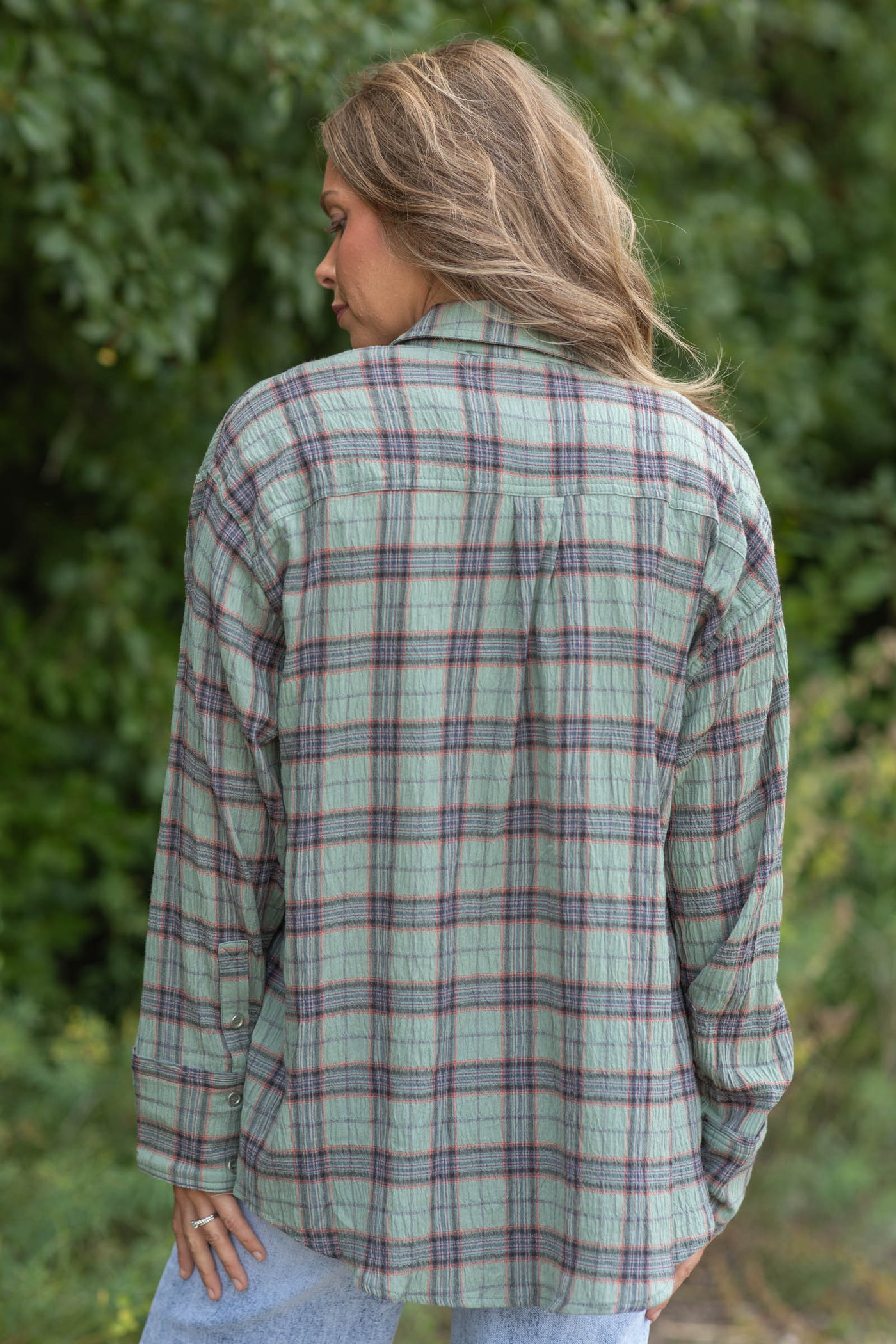 Relaxed Plaid Long Sleeve Button Down Shirt- 100% Cotton