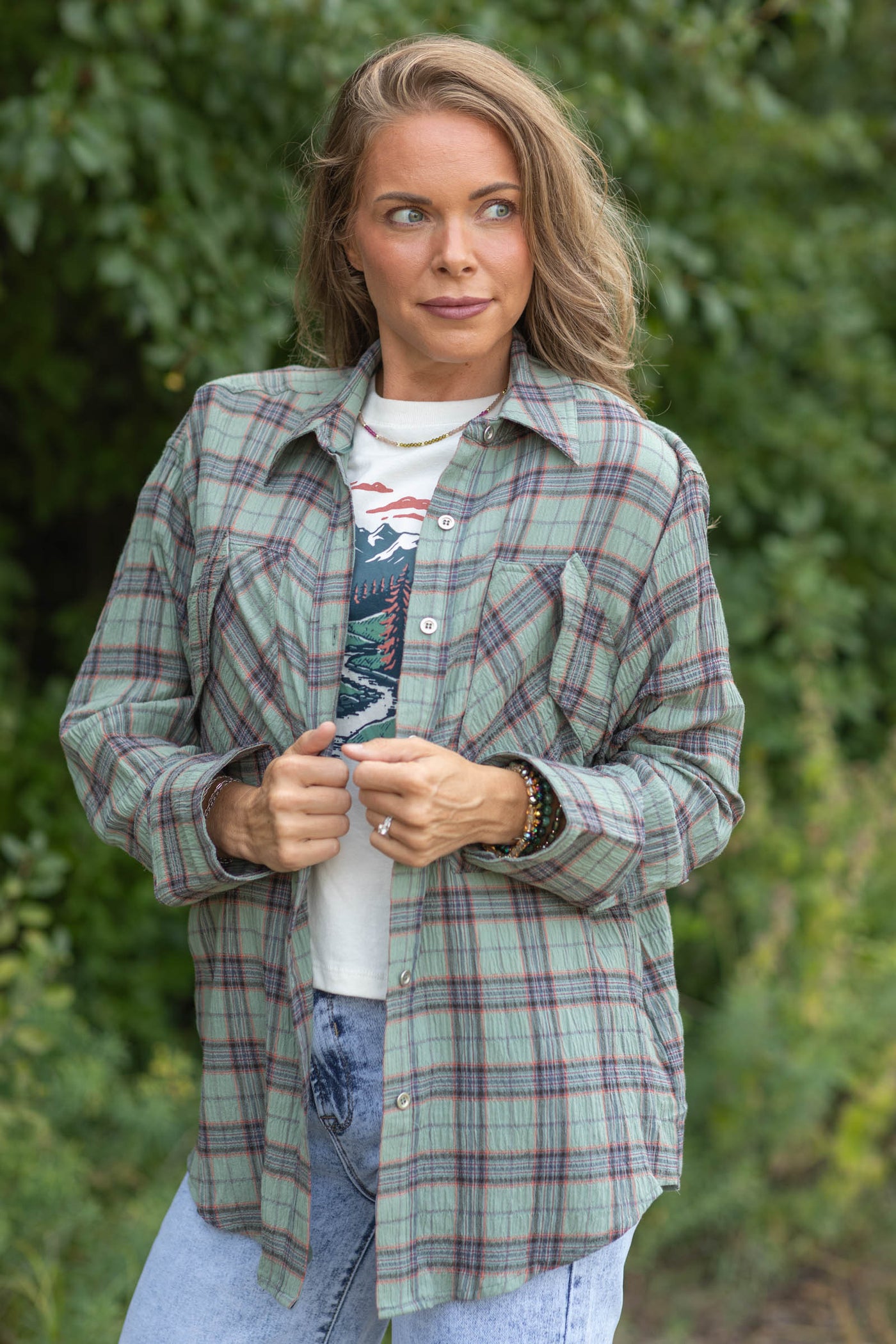 Relaxed Plaid Long Sleeve Button Down Shirt- 100% Cotton