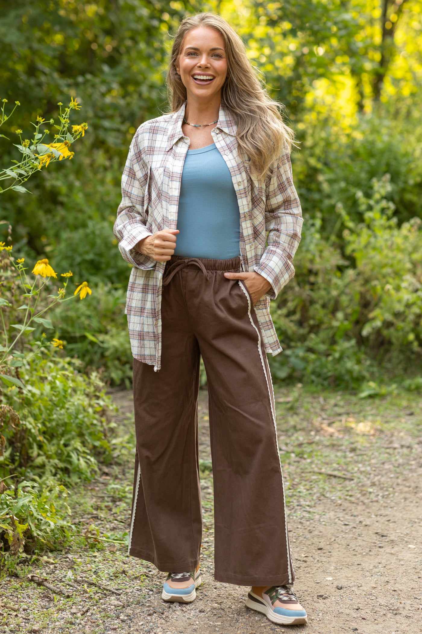 Relaxed Plaid Long Sleeve Button Down Shirt- 100% Cotton