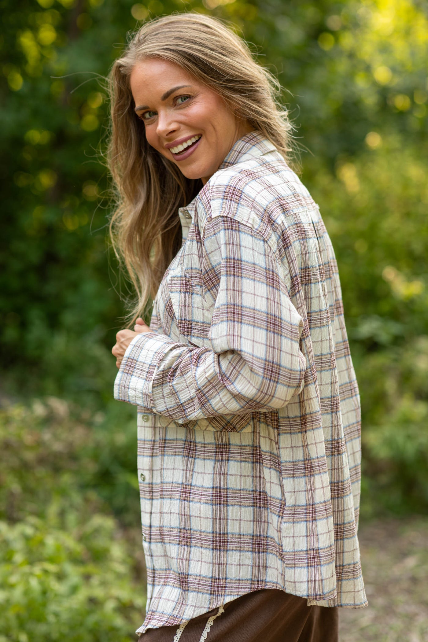 Relaxed Plaid Long Sleeve Button Down Shirt- 100% Cotton
