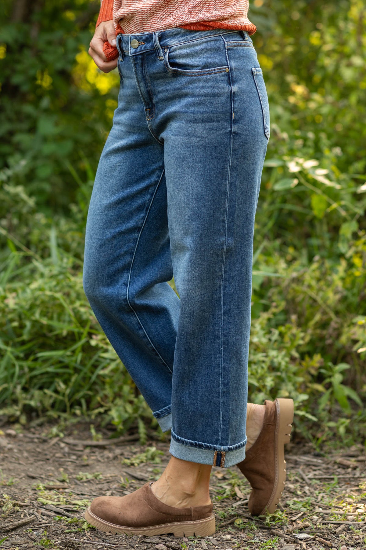 Risen Mid Rise Ankle Boyfriend Cuffed Jeans