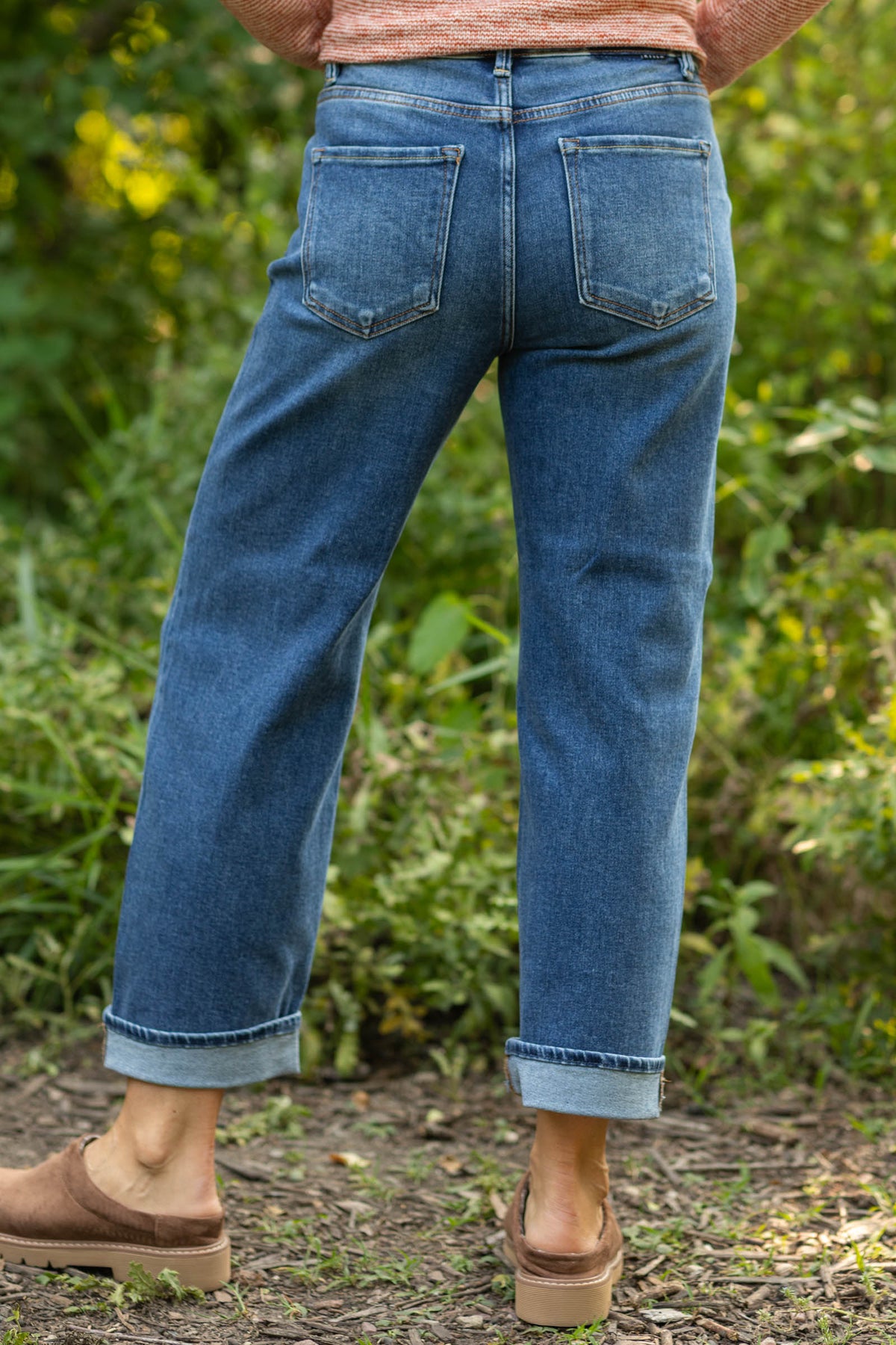 Risen Mid Rise Ankle Boyfriend Cuffed Jeans