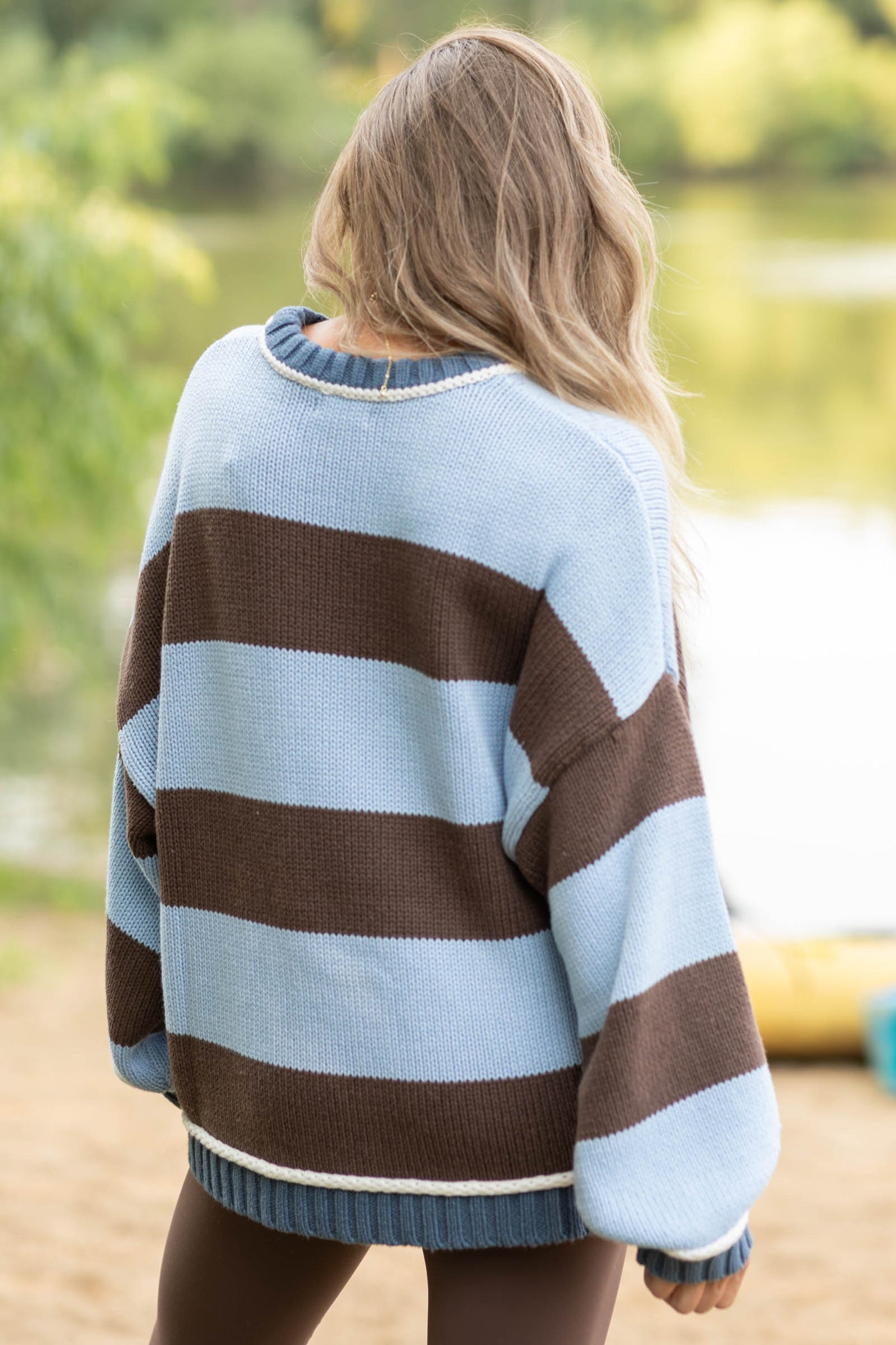 Pastel Blue And Brown Stripe Sweater