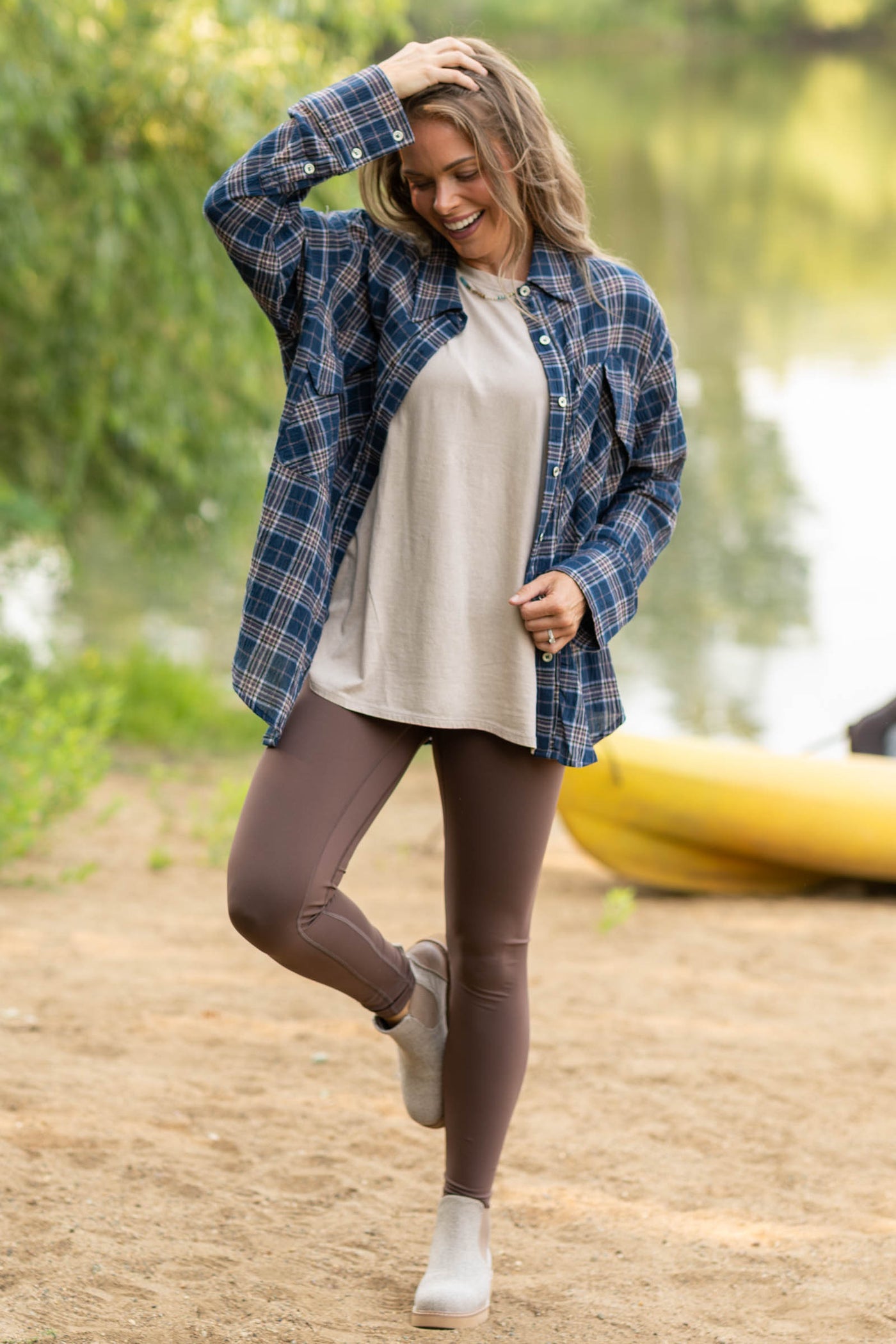 Relaxed Plaid Long Sleeve Button Down Shirt- 100% Cotton
