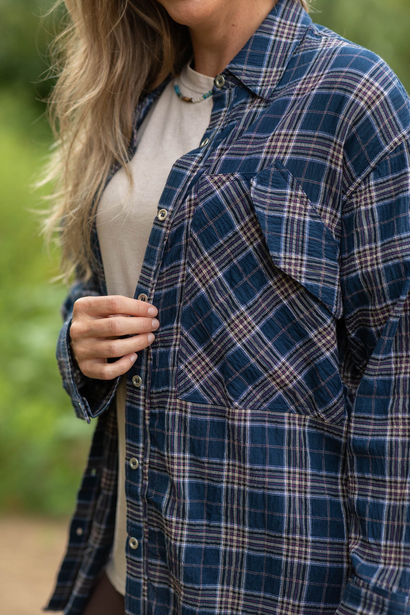 Relaxed Plaid Long Sleeve Button Down Shirt- 100% Cotton