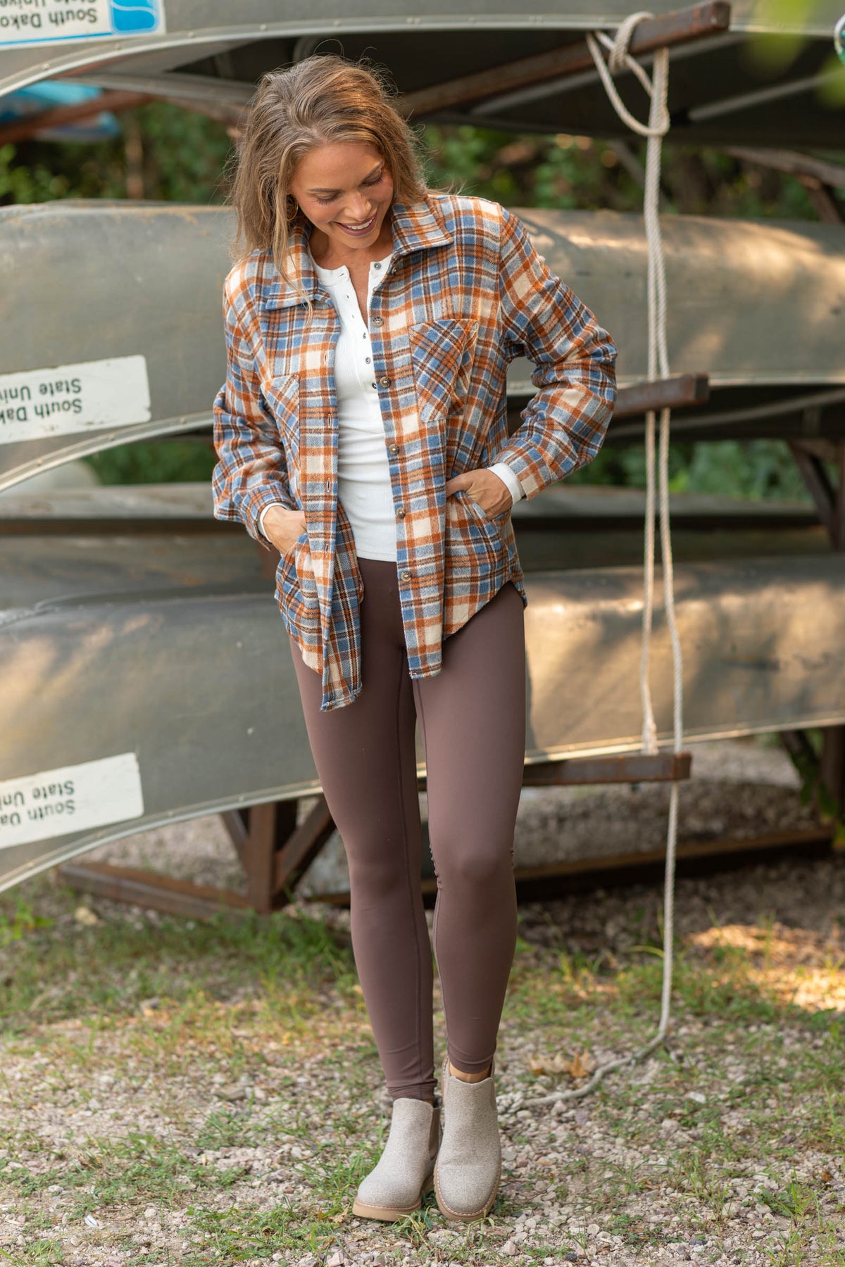 Staccato Brushed Plaid Collared Shackets