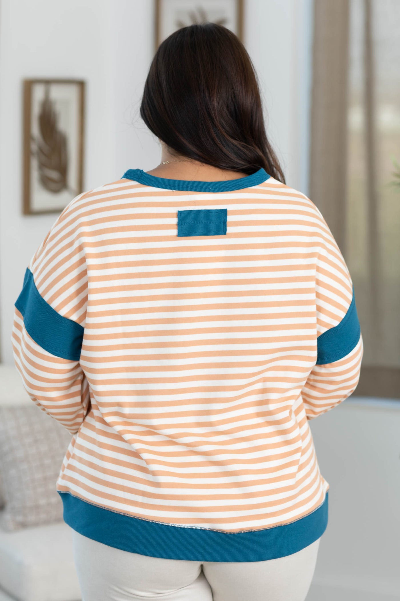 Colorblock Stripe Crewneck Sweatshirt With Pocket