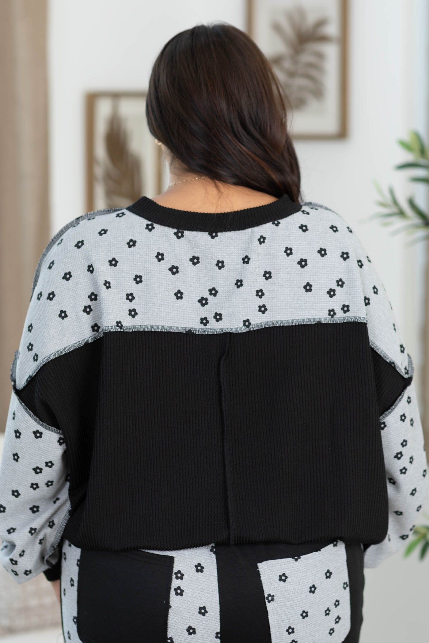 Heather Grey Floral Waffle Knit Sweatshirt