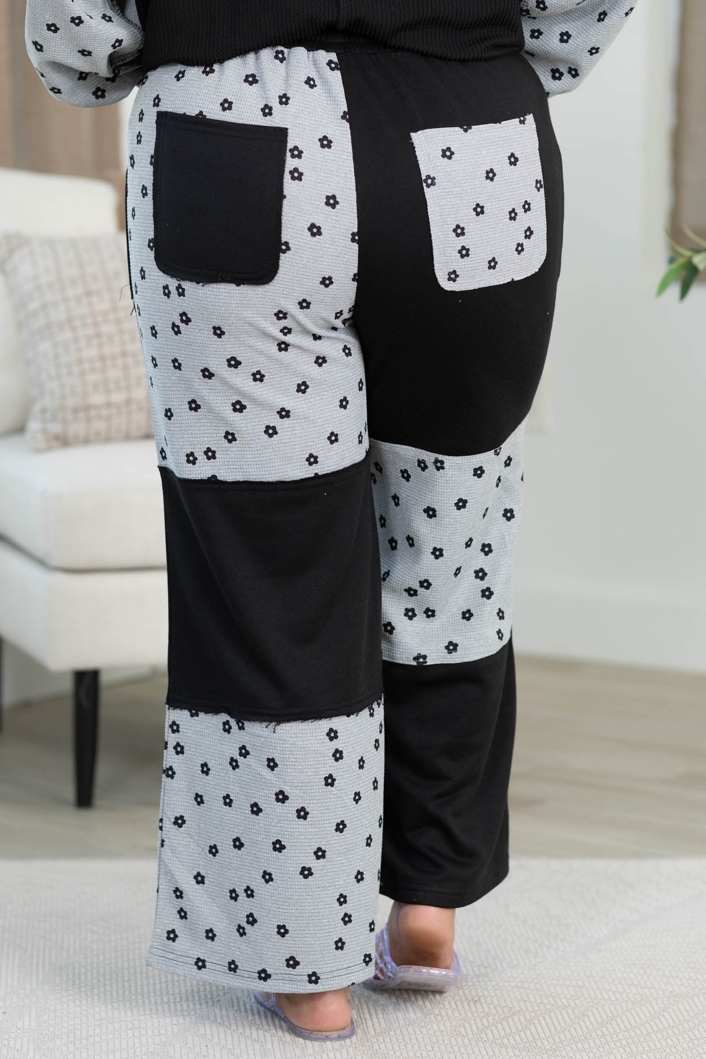 Heather Grey Floral Patchwork Waffle Knit Lounge Pants