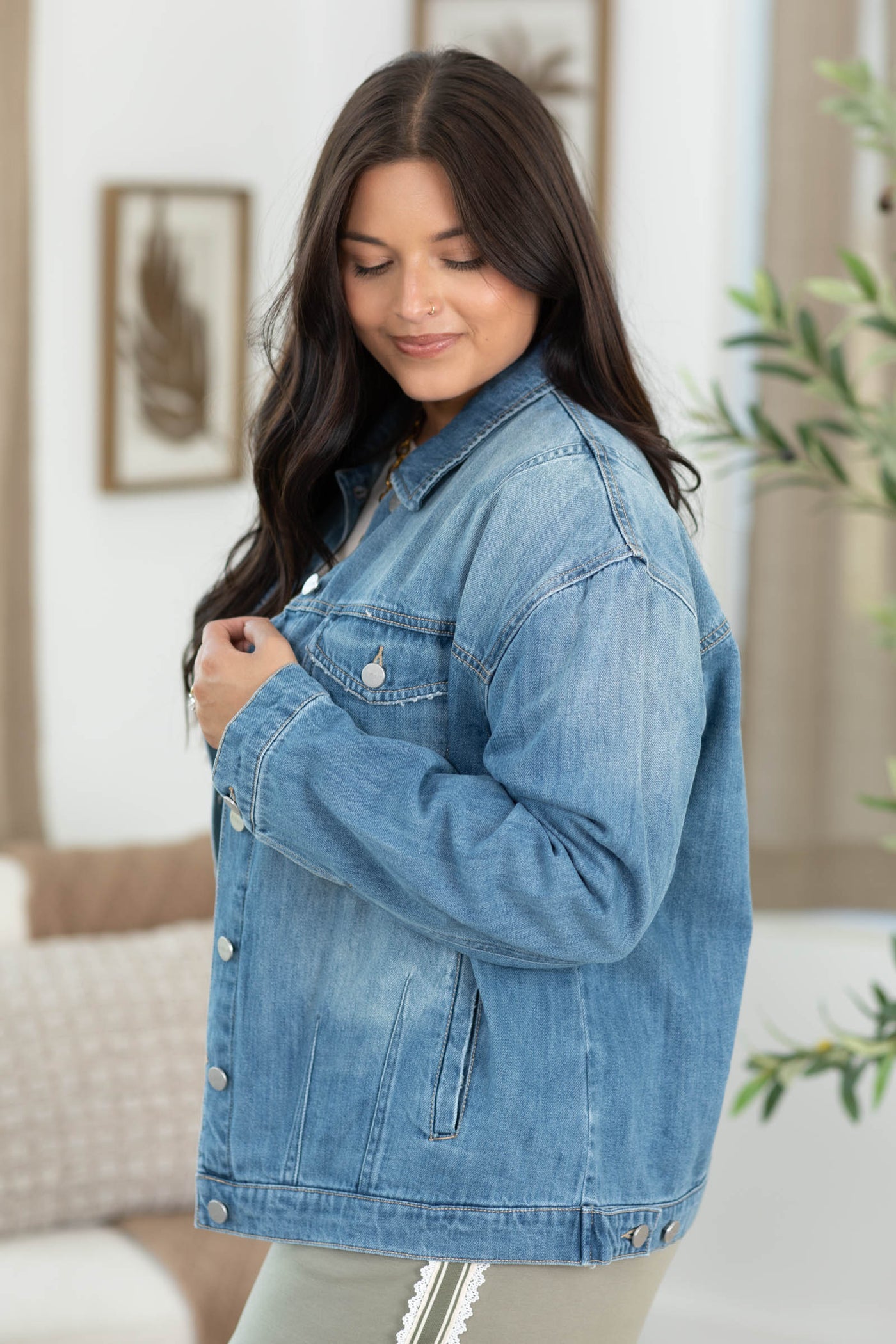 Risen Medium Wash Relaxed Fit Denim Jacket- 100% Cotton