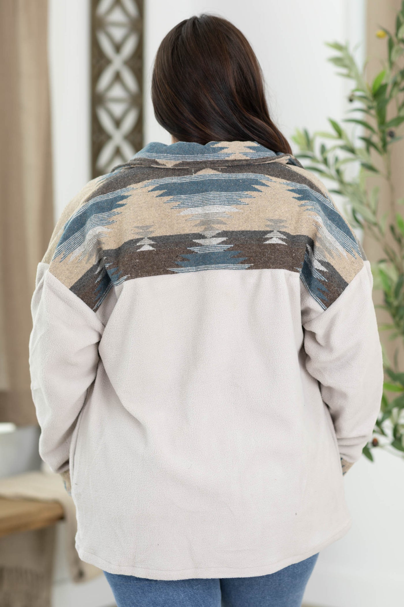 Aztec Blue And Grey Trim Shacket