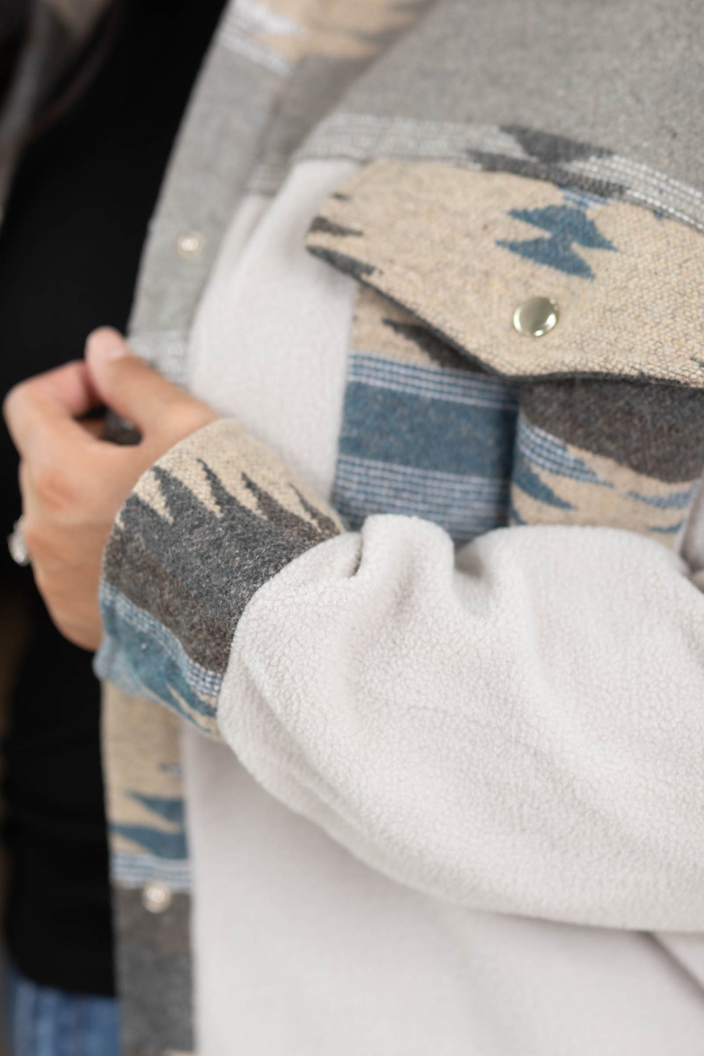 Aztec Blue And Grey Trim Shacket